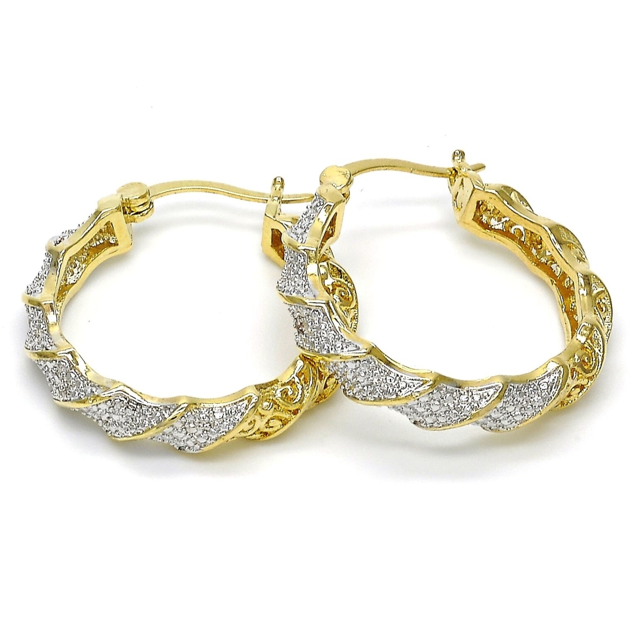 2 Tone Gold Filled Hoop Earrings With Diamond Accent