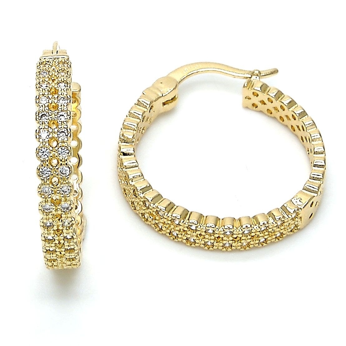 Gold Filled High Polish Finsh Nugget Hoop Earrings With Micro Pava Setting