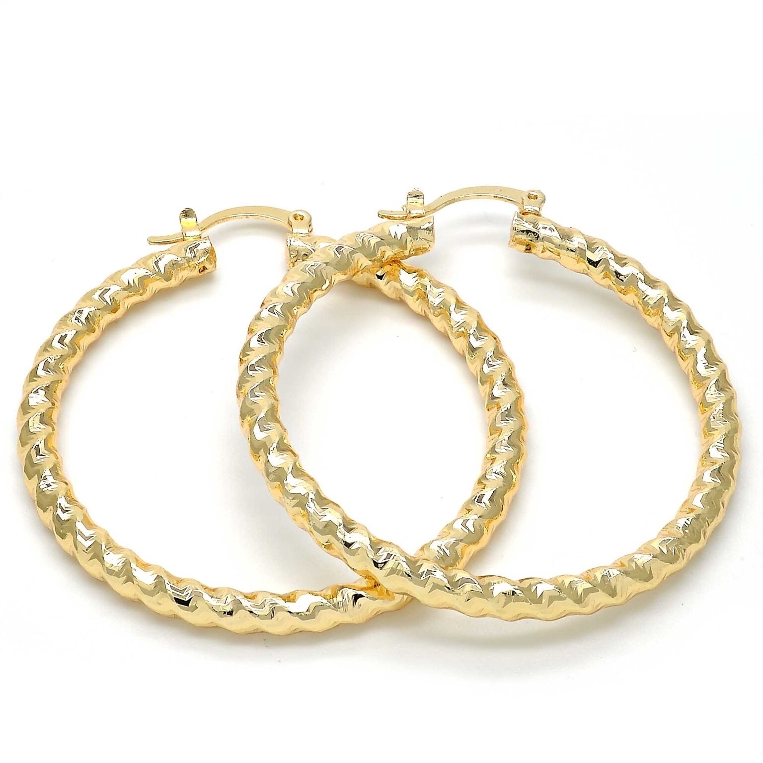 Gold FILLED Large Hoop, Twist And Hollow Design, Golden Tone 50MM