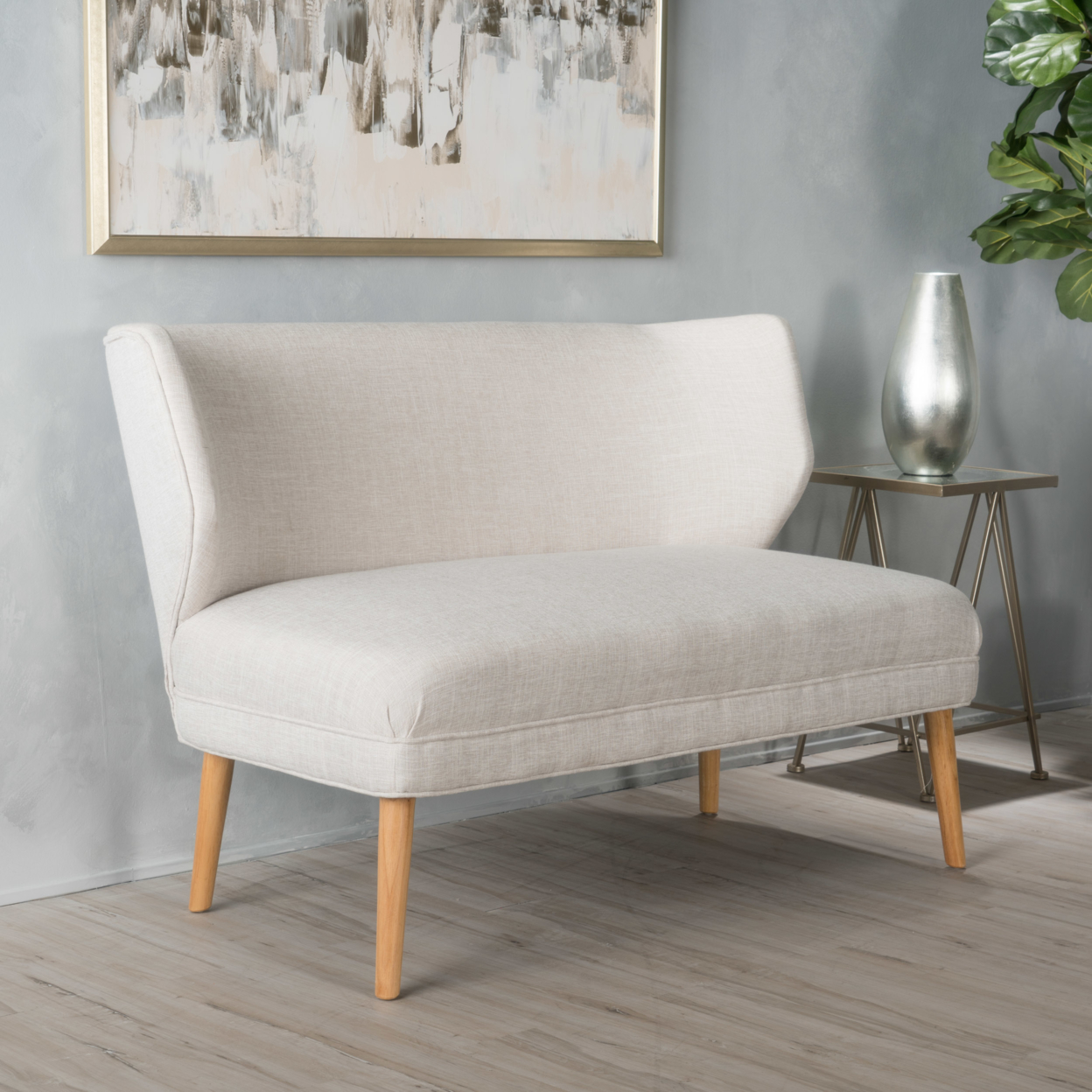 Dumont Mid Century Modern Fabric Loveseat Sofa Settee - Light Gray