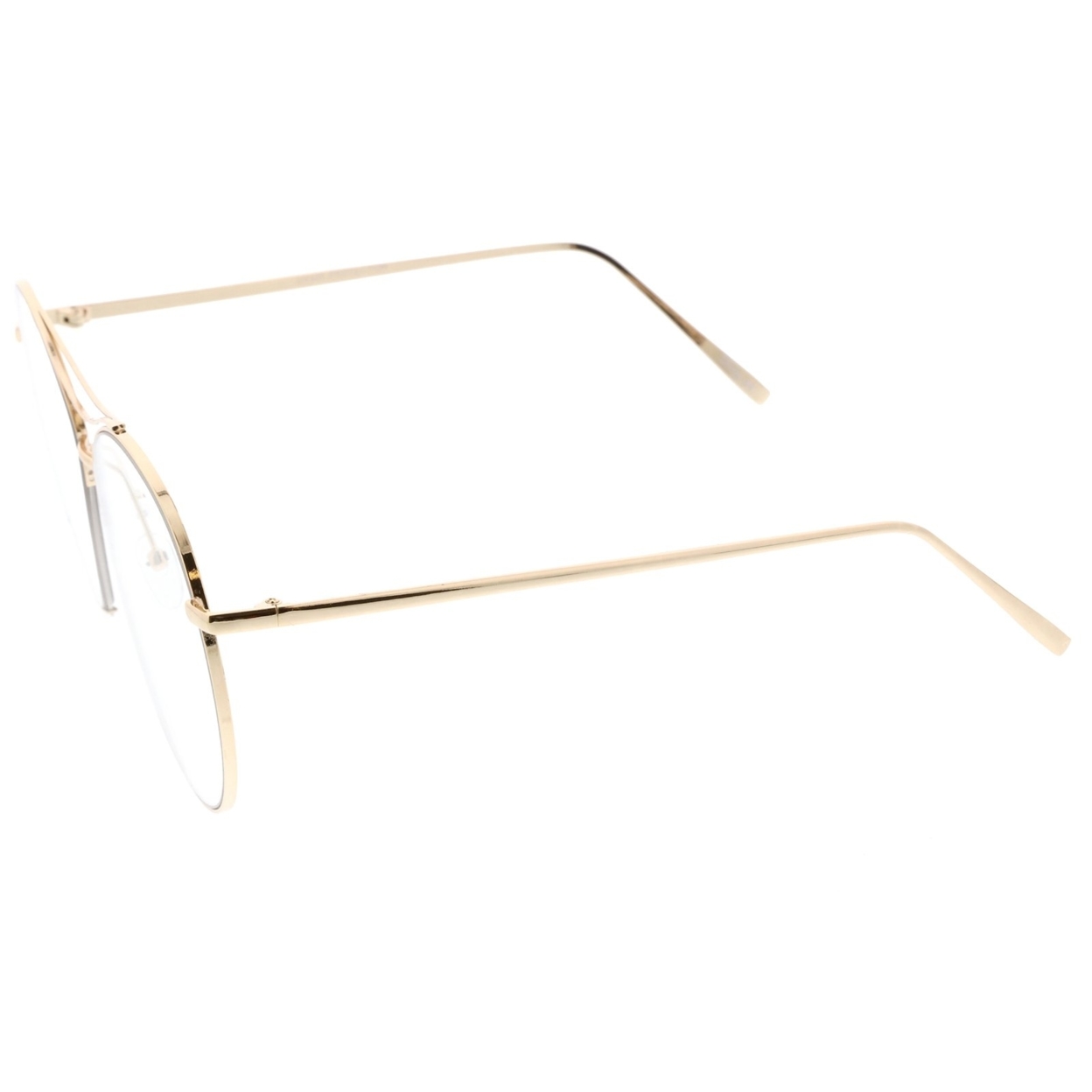 Oversize Semi-Rimless Brow Bar Round Clear Flat Lens Aviator Eyeglasses 59mm - Gold / Clear