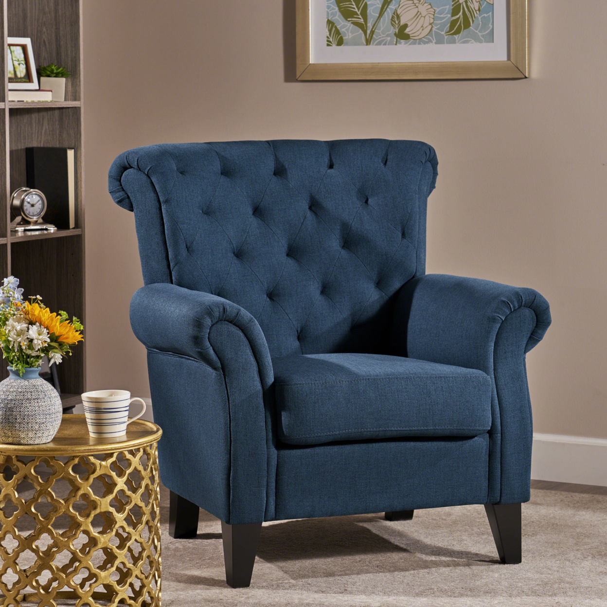 Solvang Tufted Club Chair - Fabric, Dark Blue