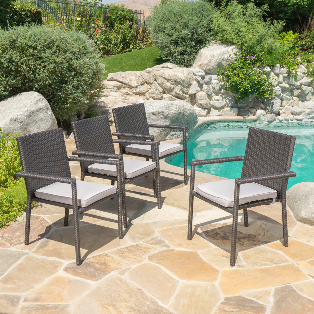 San Tropez Outdoor Dining Chairs With Water Resistant Cushions (Set Of 4) - Gray/Silver