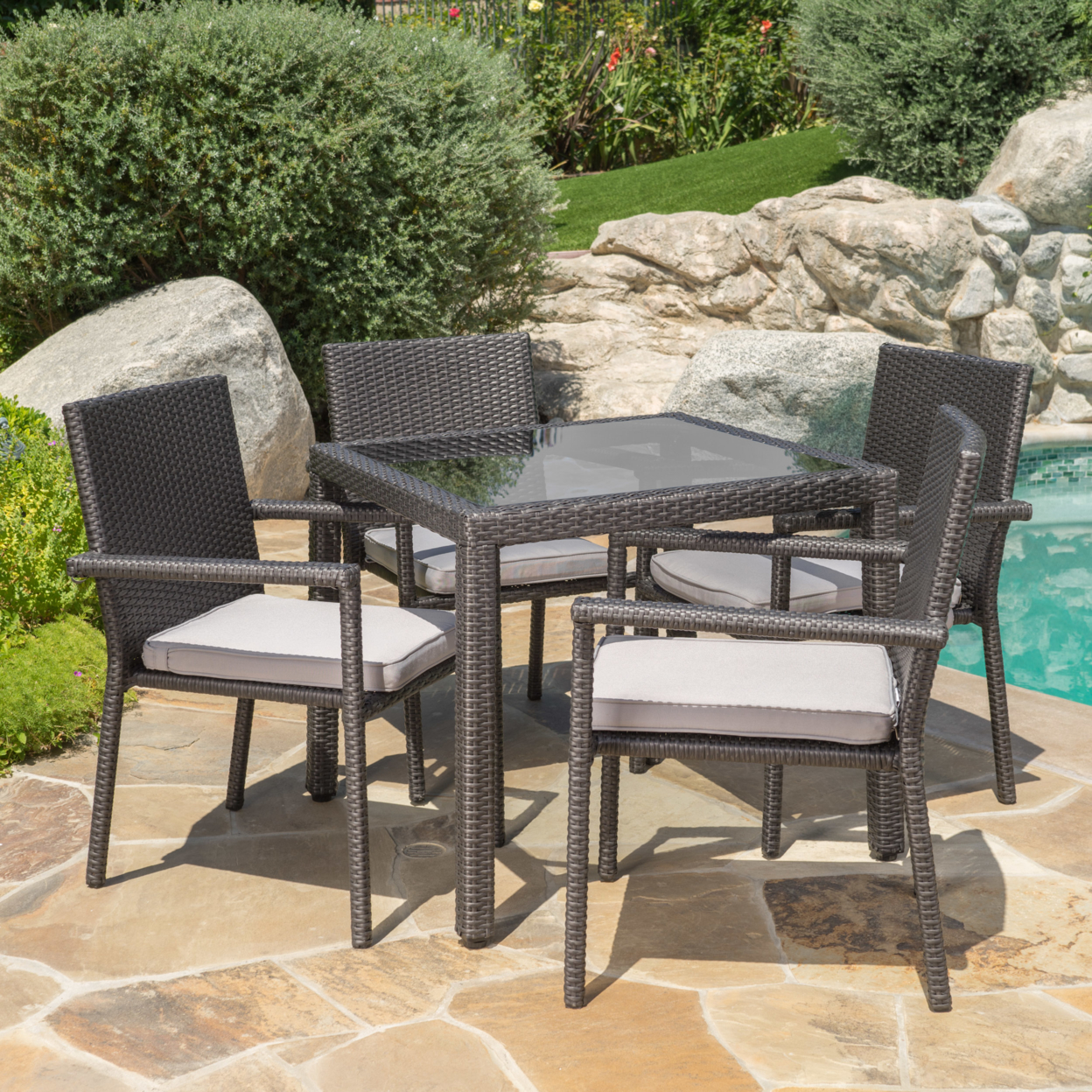 San Tropez Outdoor 5 Piece Dining Set With Water Resistant Cushions - Multi-brown/Textured Beige