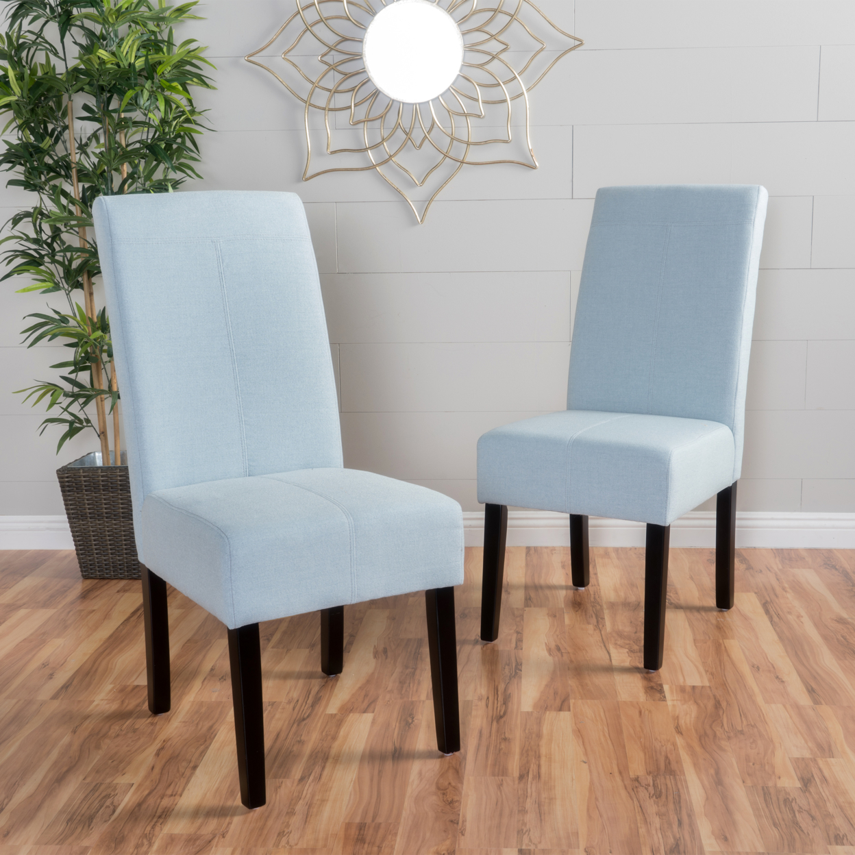 Lissa Contemporary T-Stitch Upholstered Dining Chairs (Set Of 2) - Light Sky, Fabric