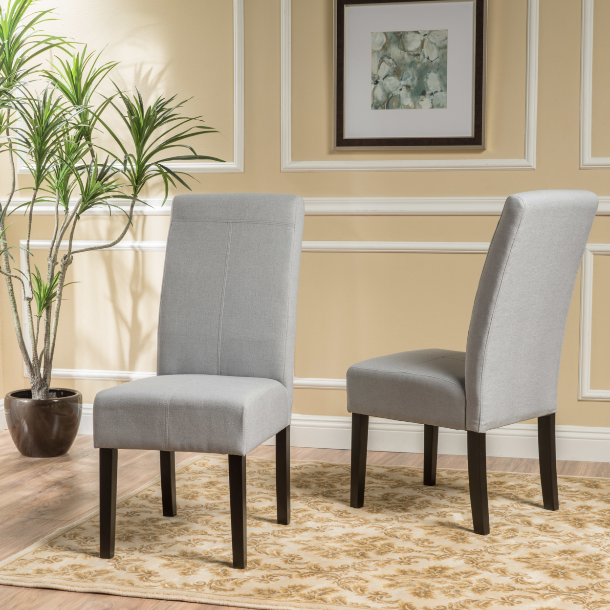 Lissa Contemporary T-Stitch Upholstered Dining Chairs (Set Of 2) - Light Grey, Fabric