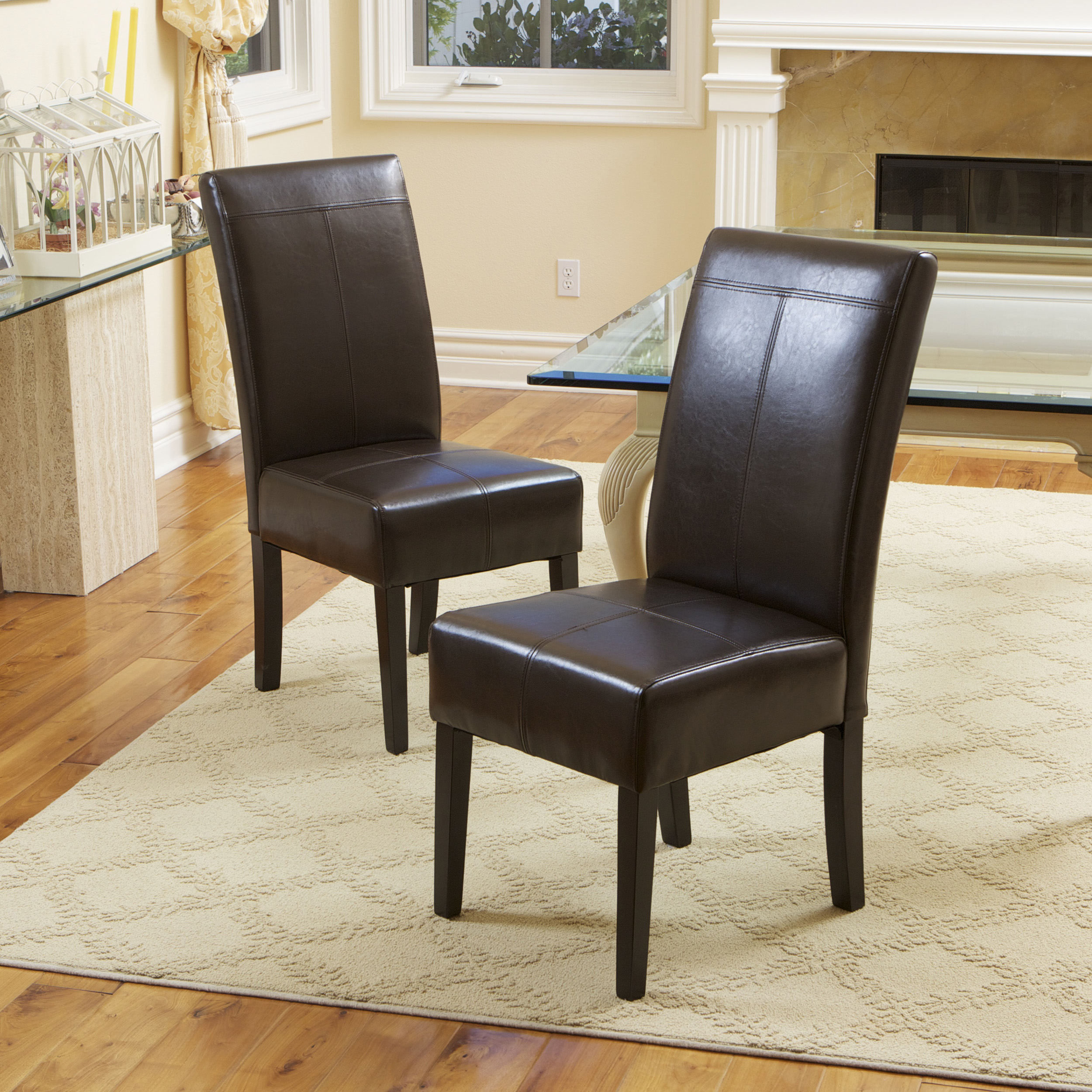 Lissa Contemporary T-Stitch Upholstered Dining Chairs (Set Of 2) - Brown, Leather
