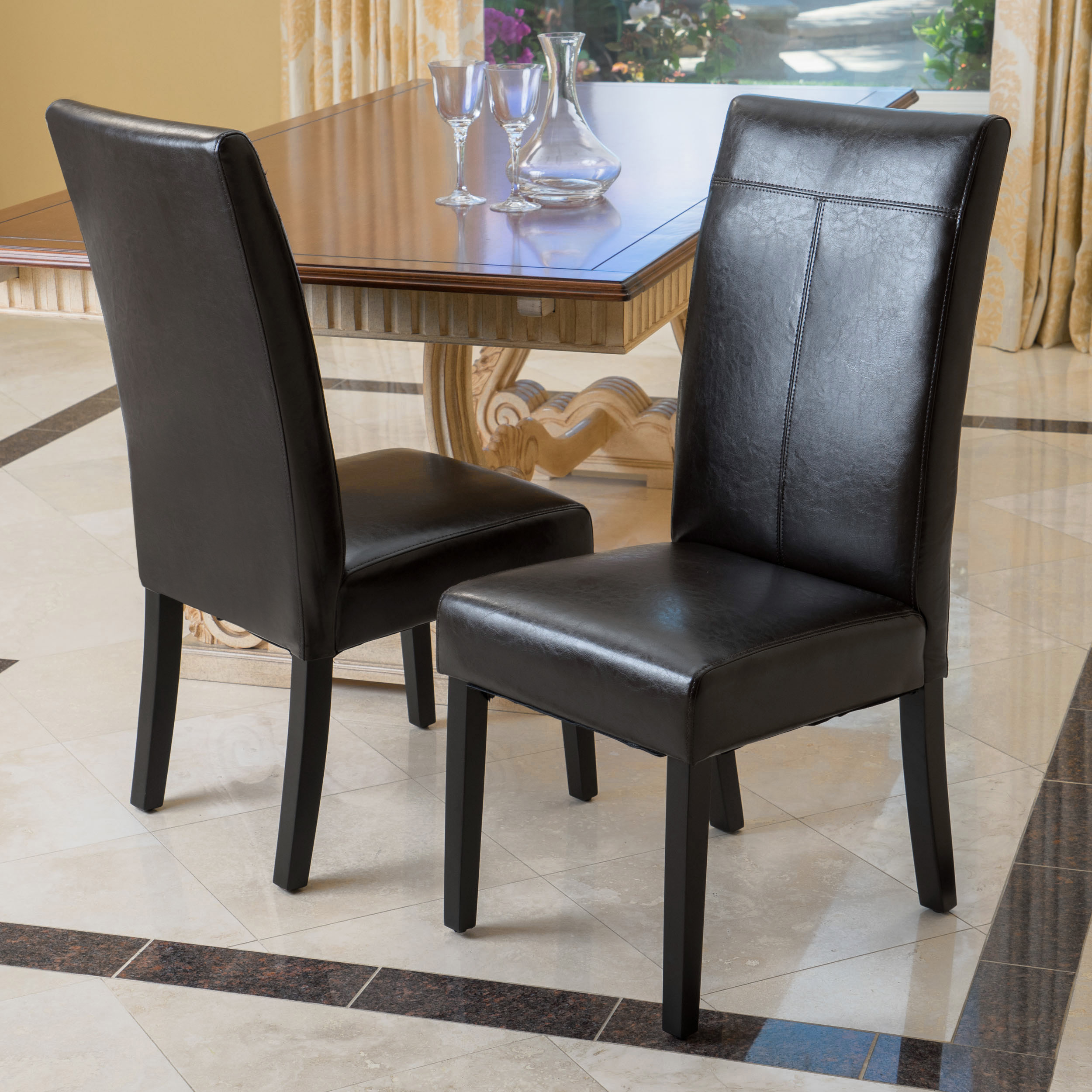 Lissa Contemporary T-Stitch Upholstered Dining Chairs (Set Of 2) - Black, Leather
