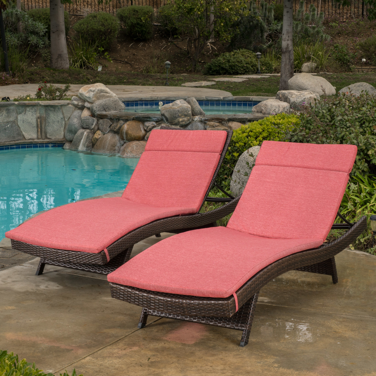 Lakeport Outdoor Adjustable Chaise Lounge Chairs With Cushions (set Of 2) - Red Cushion
