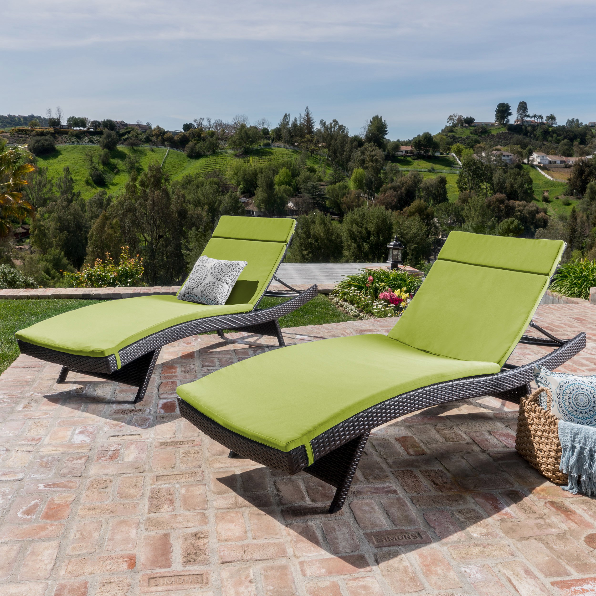 Lakeport Outdoor Adjustable Chaise Lounge Chairs With Cushions (set Of 2) - Green Cushion