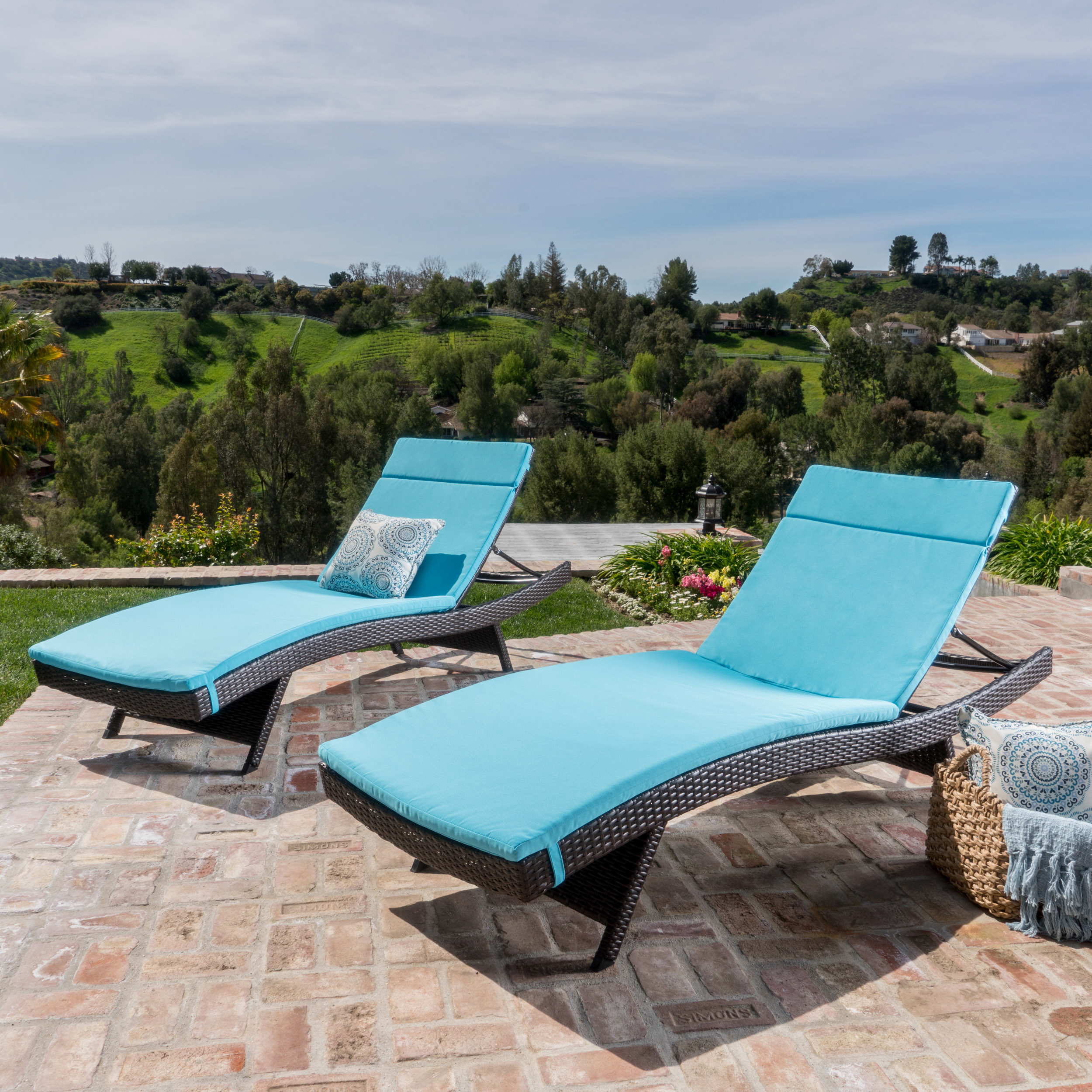 Lakeport Outdoor Adjustable Chaise Lounge Chairs With Cushions (set Of 2) - Blue Cushion