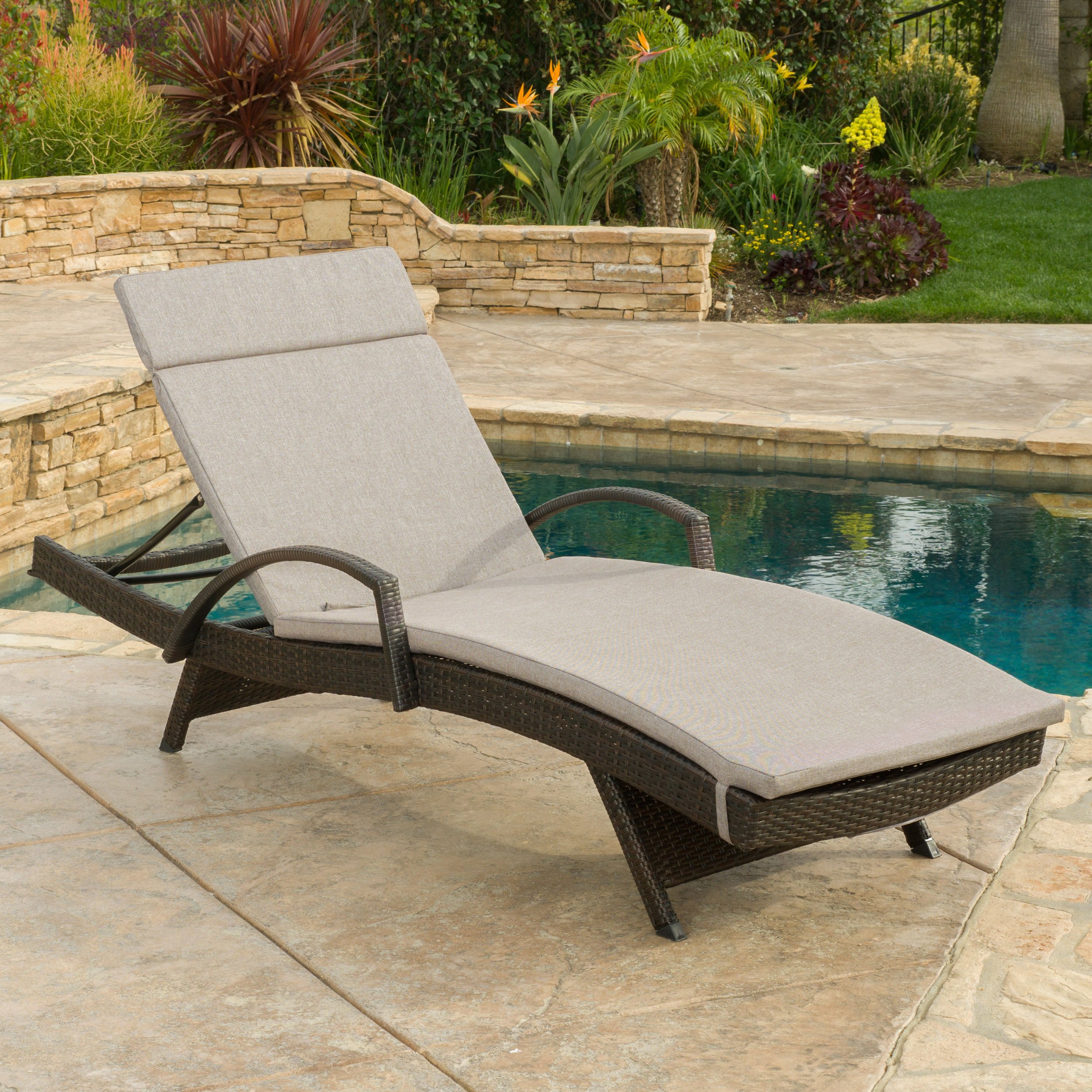 Lakeport Outdoor Adjustable Armed Chaise Lounge Chair With Cushion - Charcoal Cushion