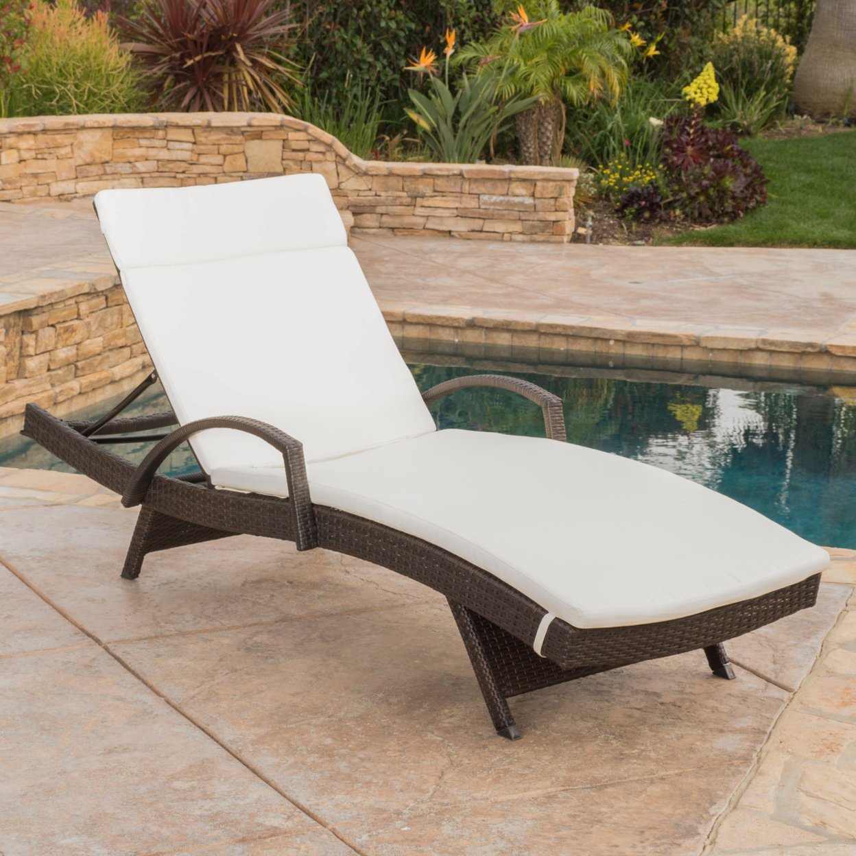 Lakeport Outdoor Adjustable Armed Chaise Lounge Chair With Cushion - Caramel Cushion