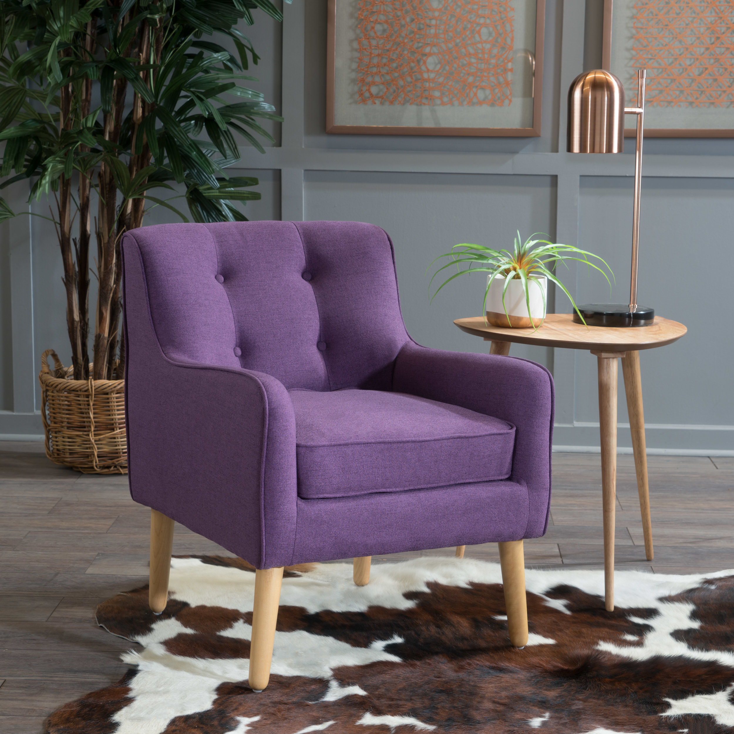 Fontinella Mid Century Tufted Back Fabric Arm Chair - Purple, Set Of 1