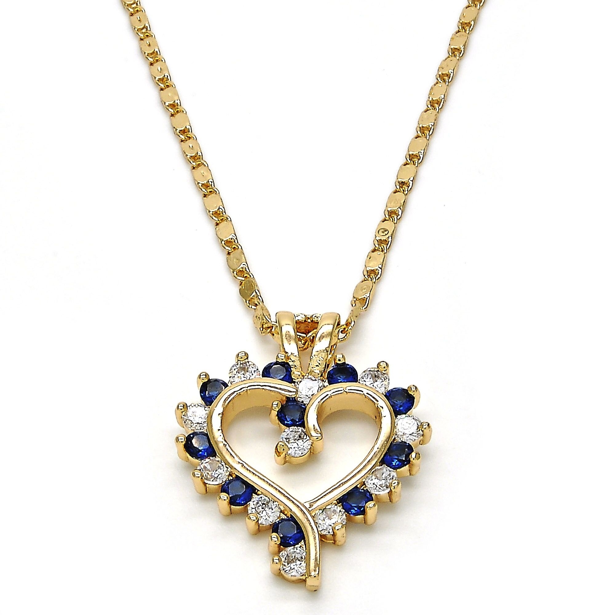 18K Gold Filled High Polish Finsh Fancy Necklace, Heart Design, With Micro Pava Setting