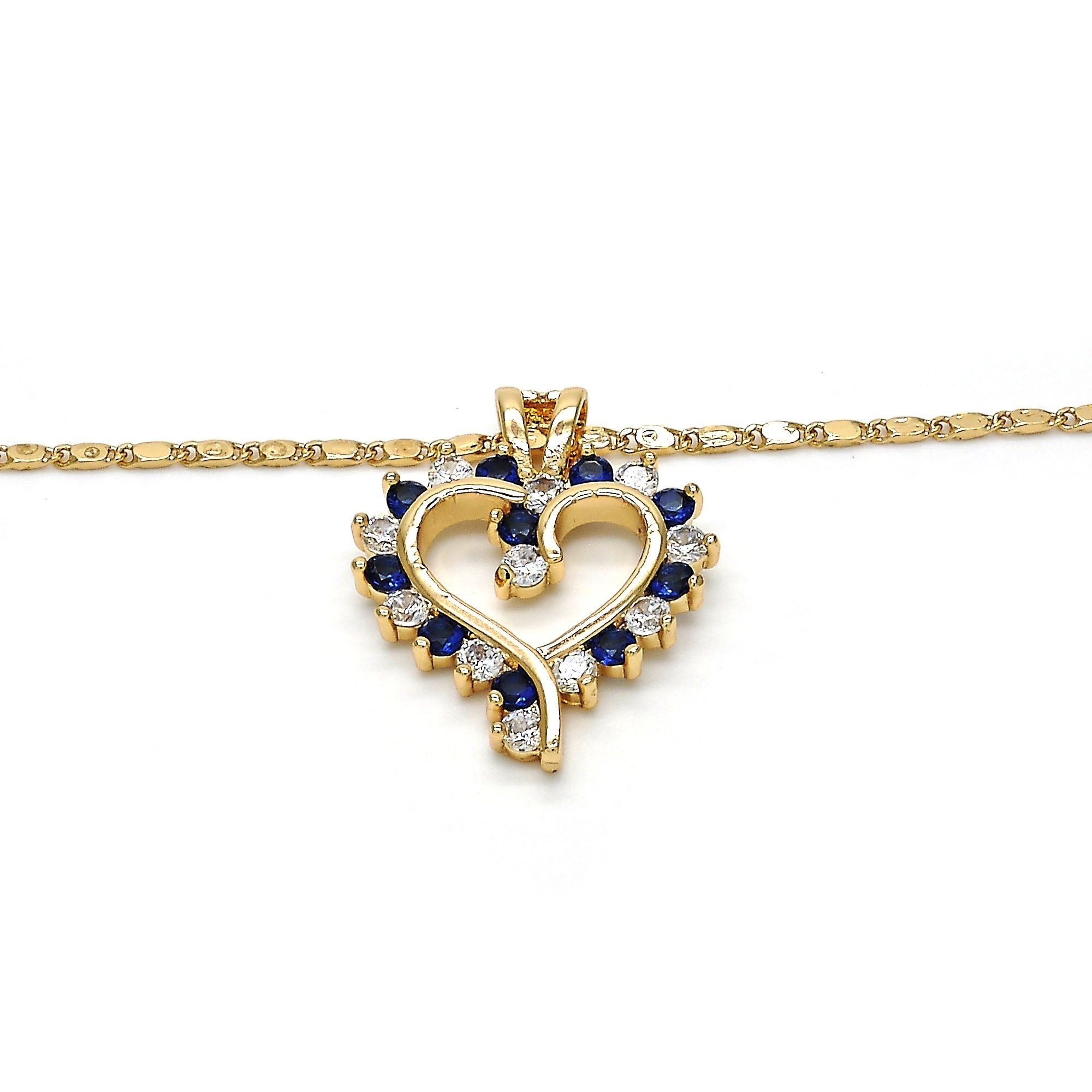 18K Gold Filled High Polish Finsh Fancy Necklace, Heart Design, With Micro Pava Setting