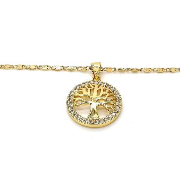 GOLD Filled High Polish Finsh Tree Of Life PENDANT NECKLACE WITH DIAMOND ACCENT