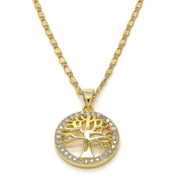 GOLD Filled High Polish Finsh Tree Of Life PENDANT NECKLACE WITH DIAMOND ACCENT