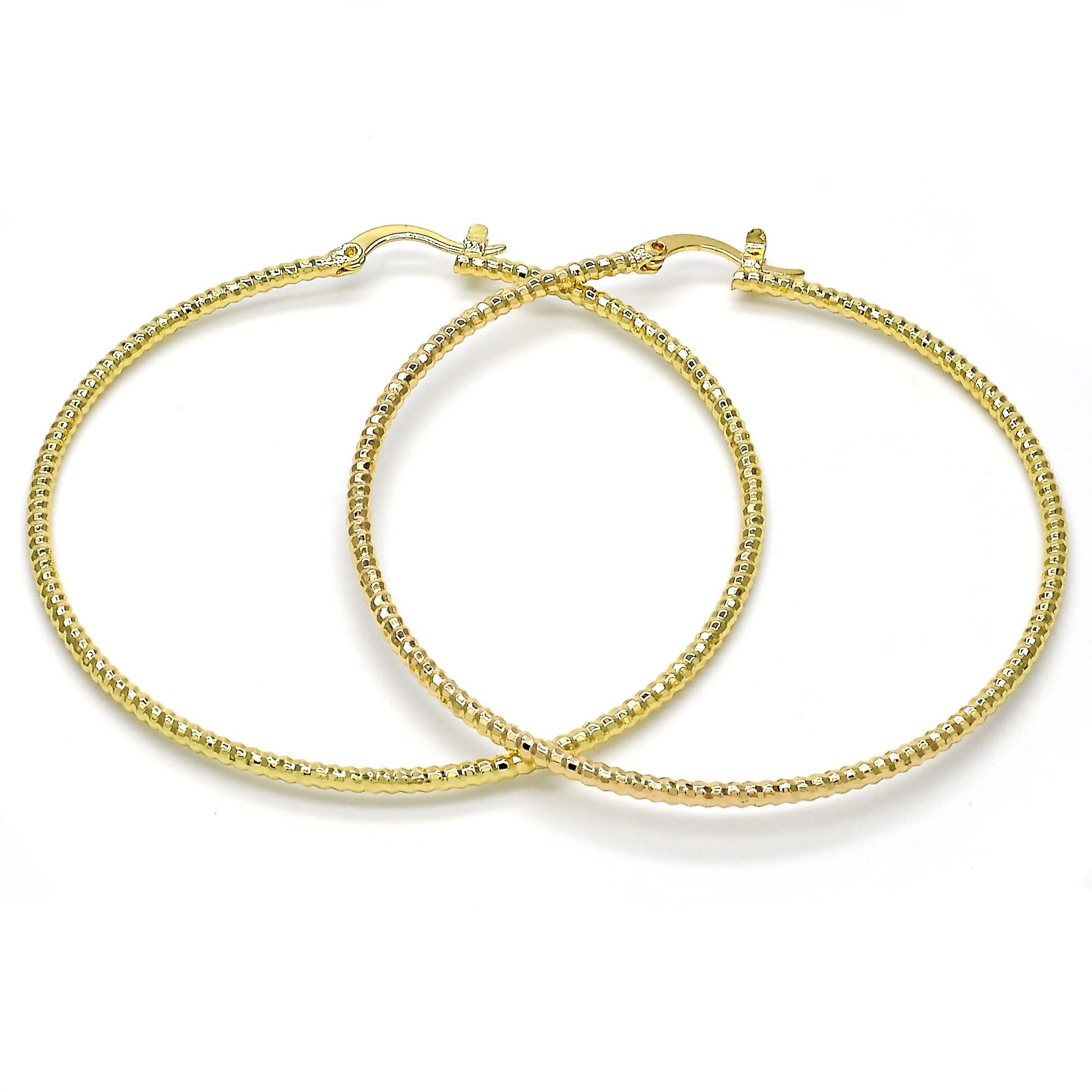 Gold Filled High Polish Finsh Gold Thin Elegant Fancy Hoop Earring With Diamond Cut 60MM