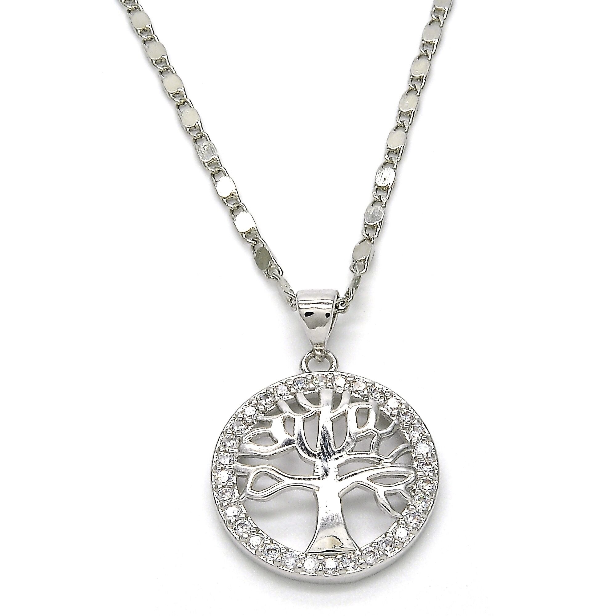 Rhodium Filled High Polish Finsh Made With Crystal Tree Of Life Chain Pendant