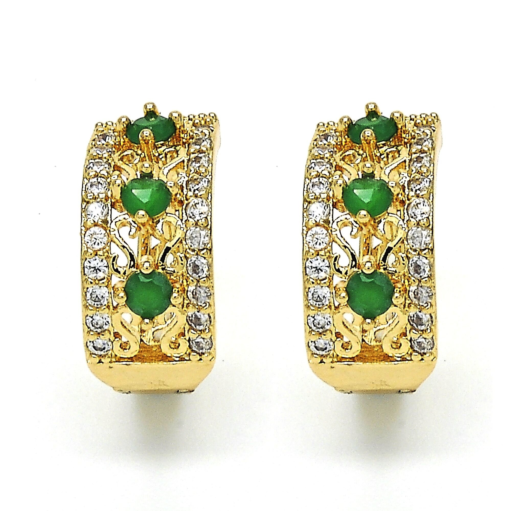 Gold Filled High Polish Finsh Lab Created Emerald Hoop Earring Earrings