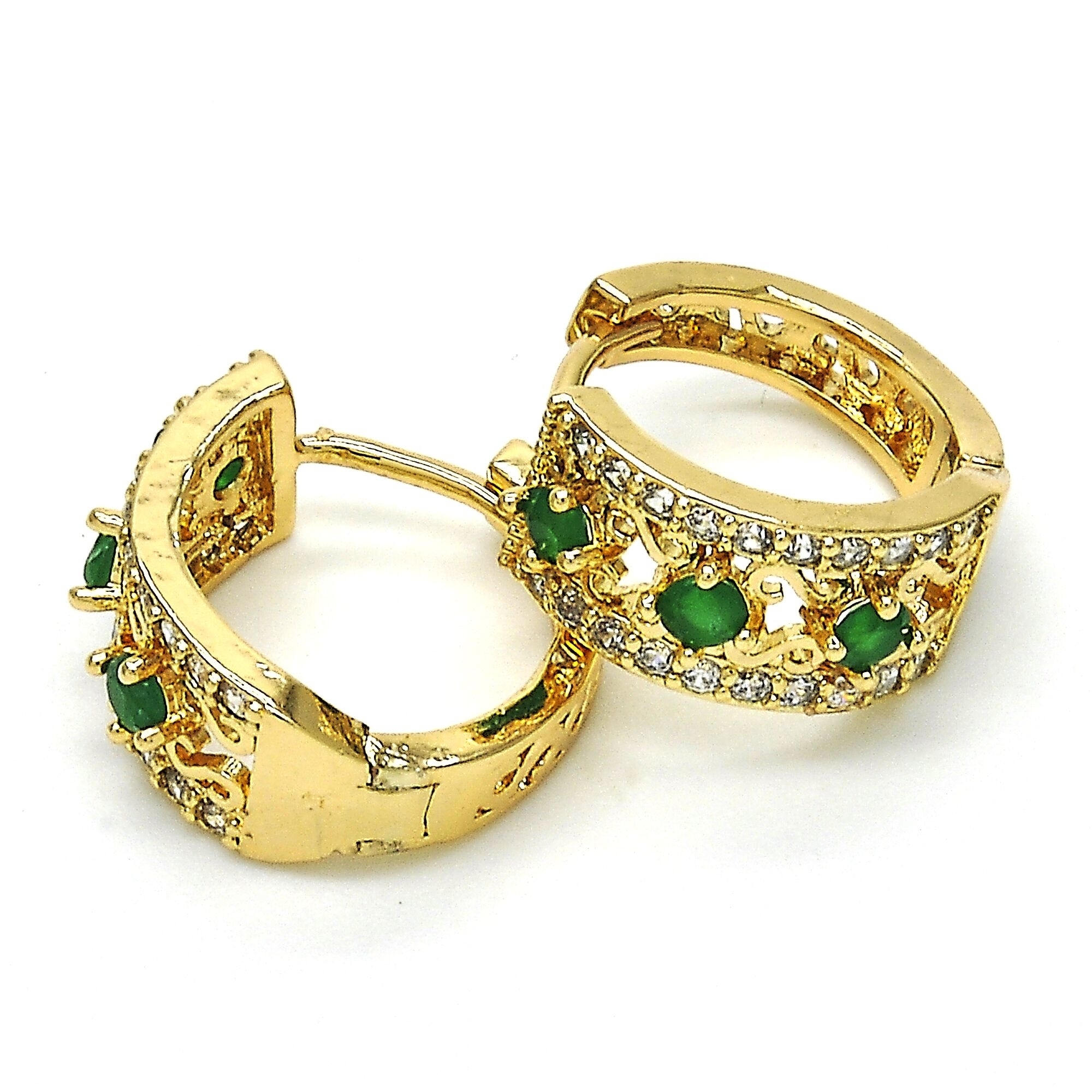 Gold Filled High Polish Finsh Lab Created Emerald Hoop Earring Earrings
