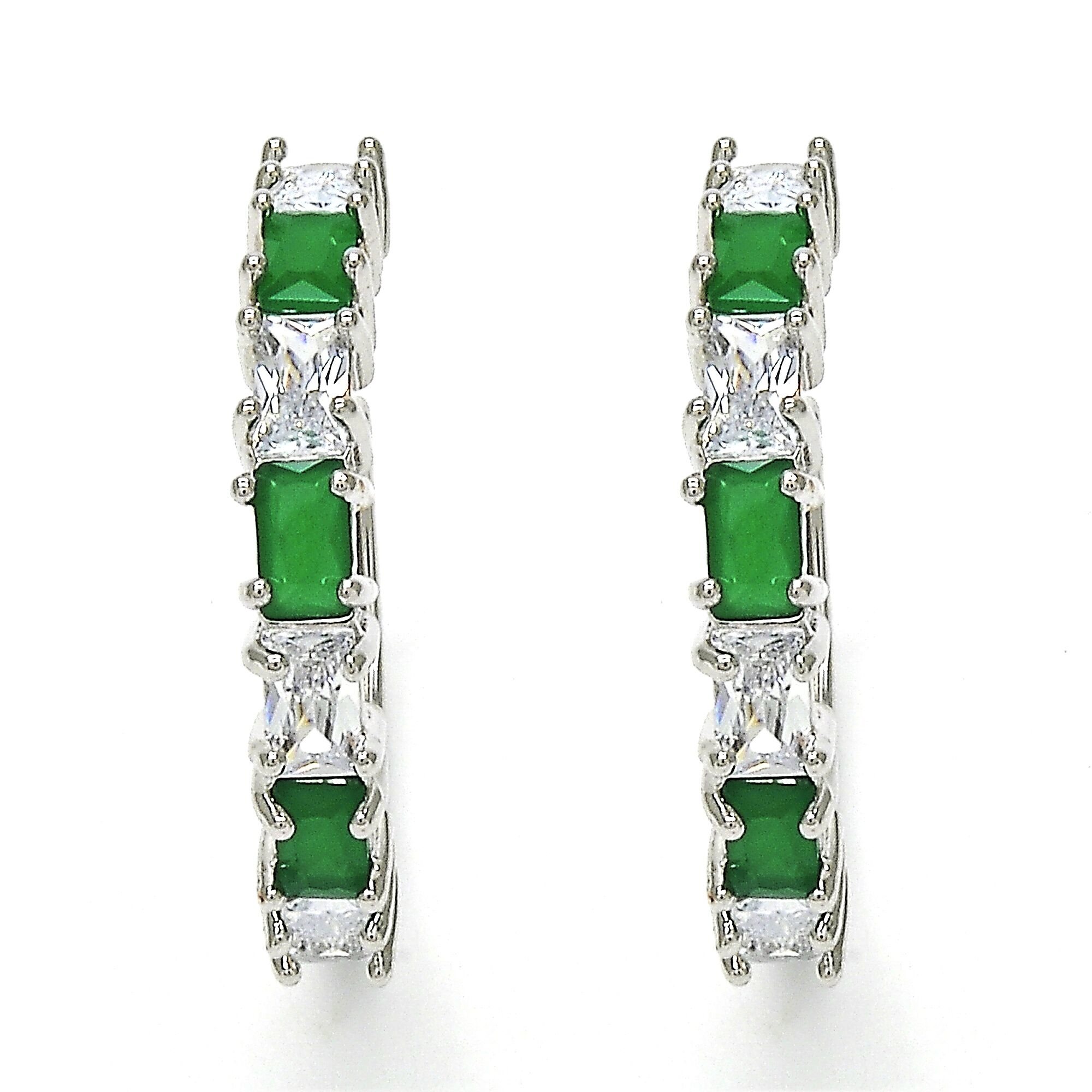 STERLING SILVER Filled High Polish Finsh LAB CREATED Emerald EARRINGS
