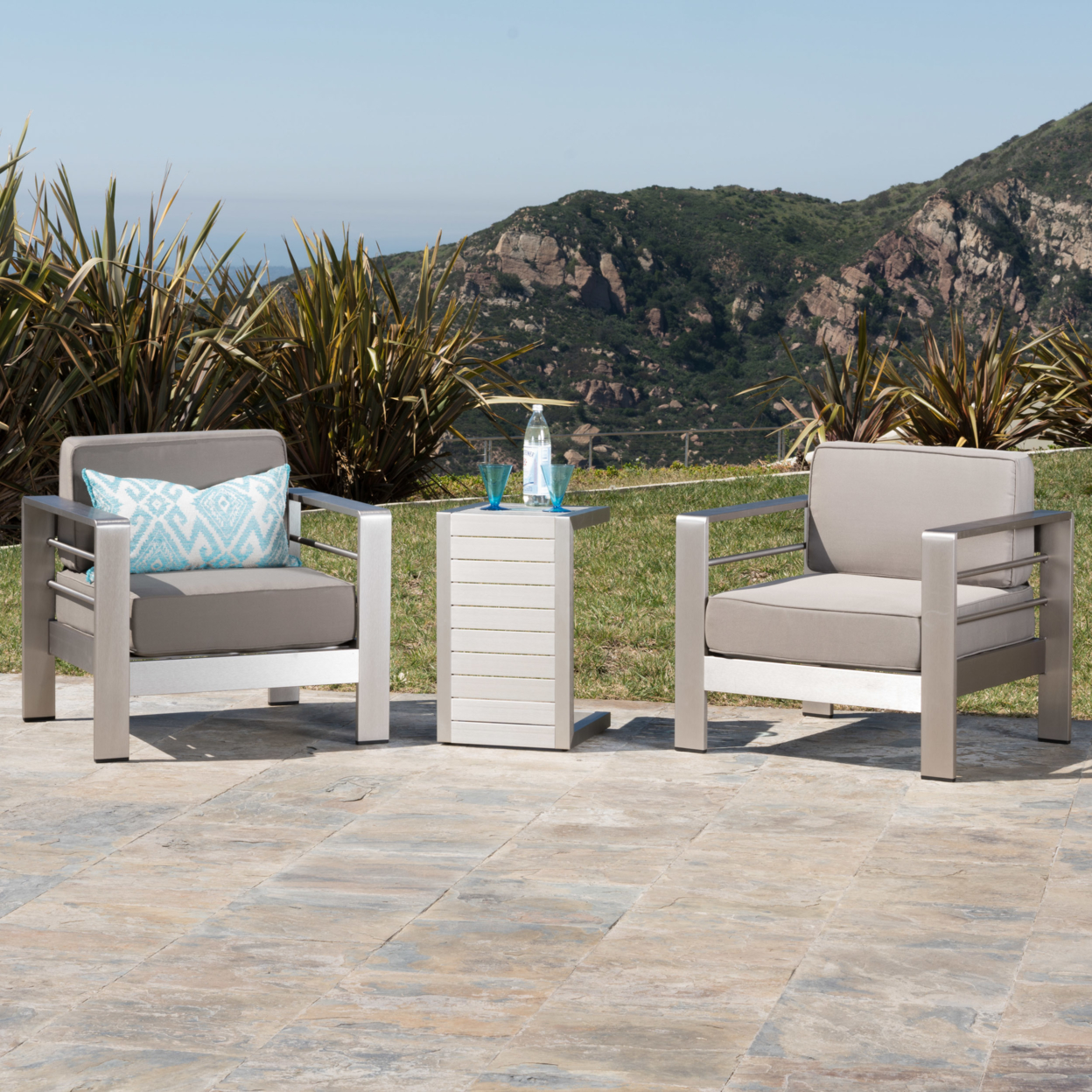 Coral Bay Outdoor Aluminum Club Chairs With Side Table - Natural