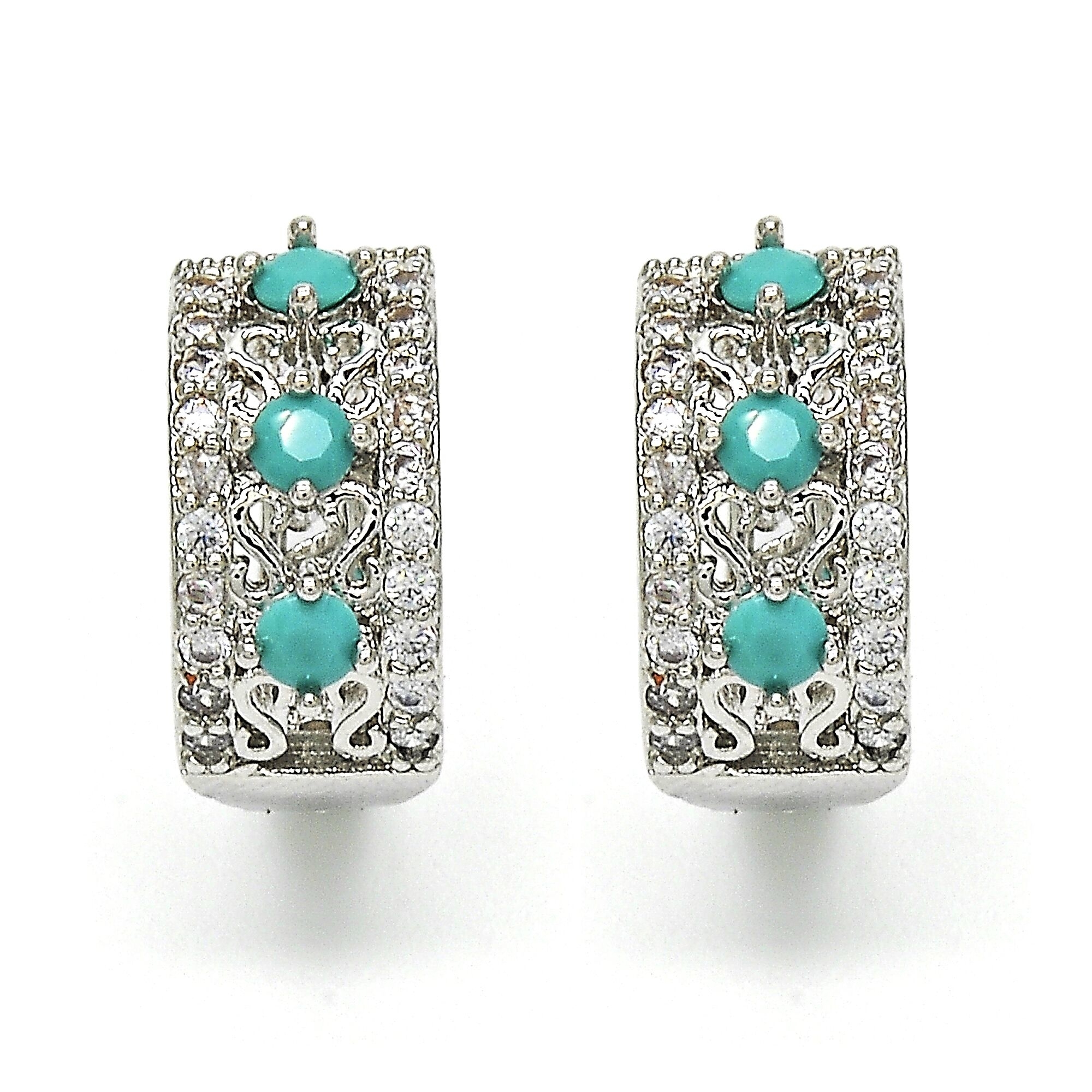 RHODIUM Filled High Polish Finsh LAB CREATED Turquoise EARRINGS