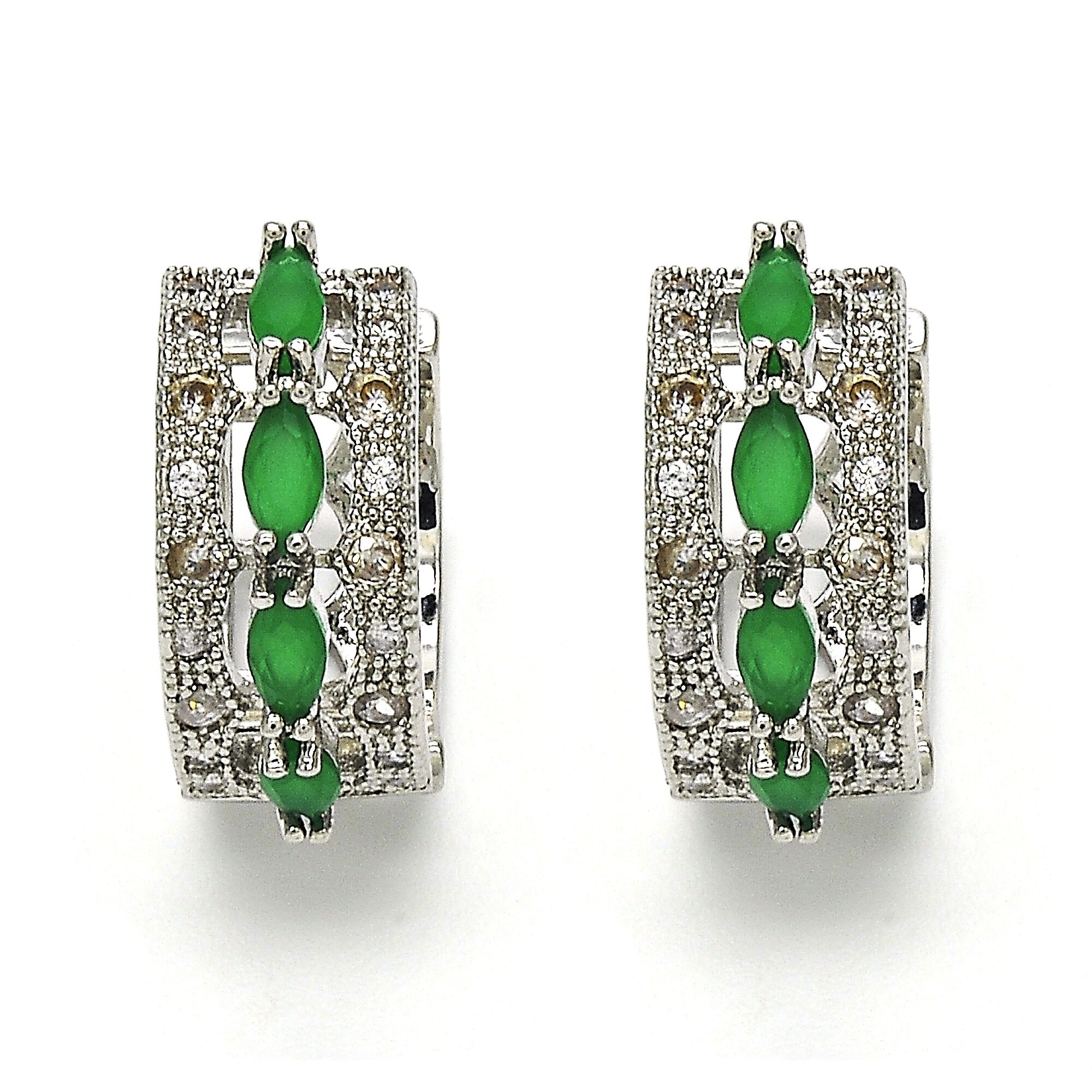 Sterling Silver Filled High Polish Finsh Emerald OVAL EARRINGS