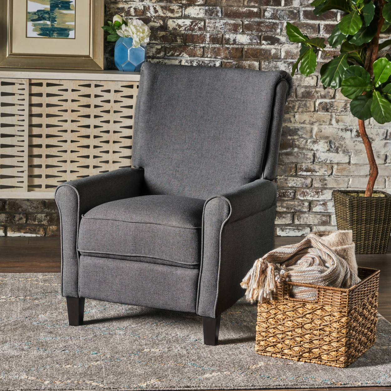 Charlene Traditional Fabric Recliner Chair - Charcoal