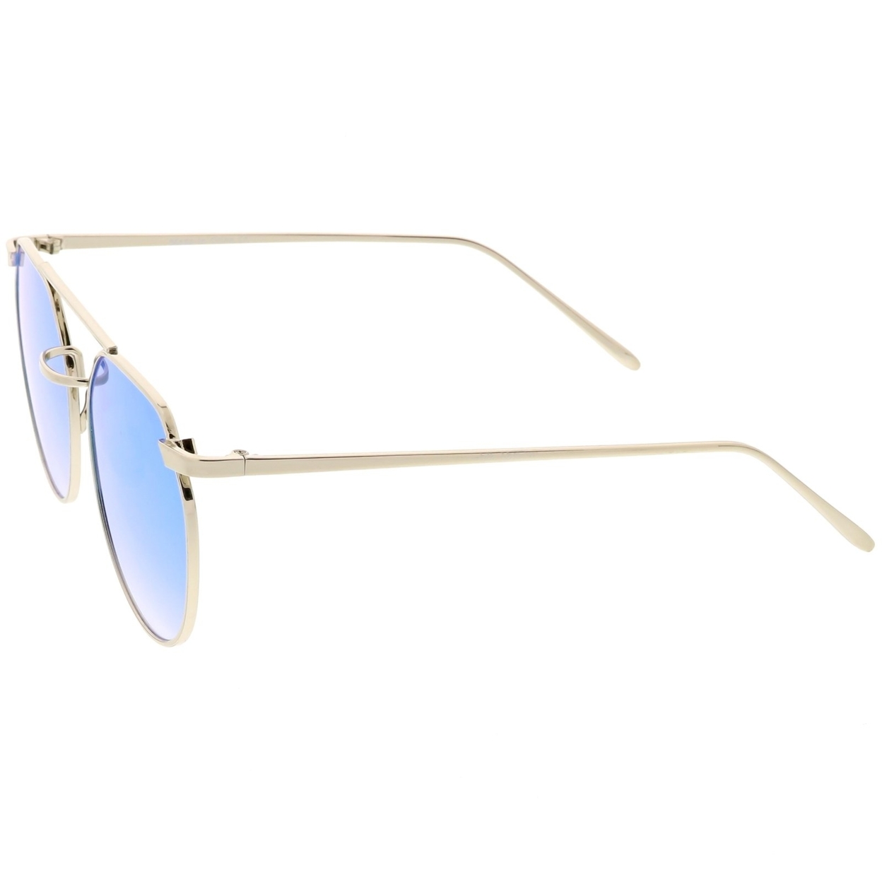 Premium Aviator Sunglasses Double Nose Bridge Colored Mirror Round Flat Lens 53mm - Gold / Gold Mirror