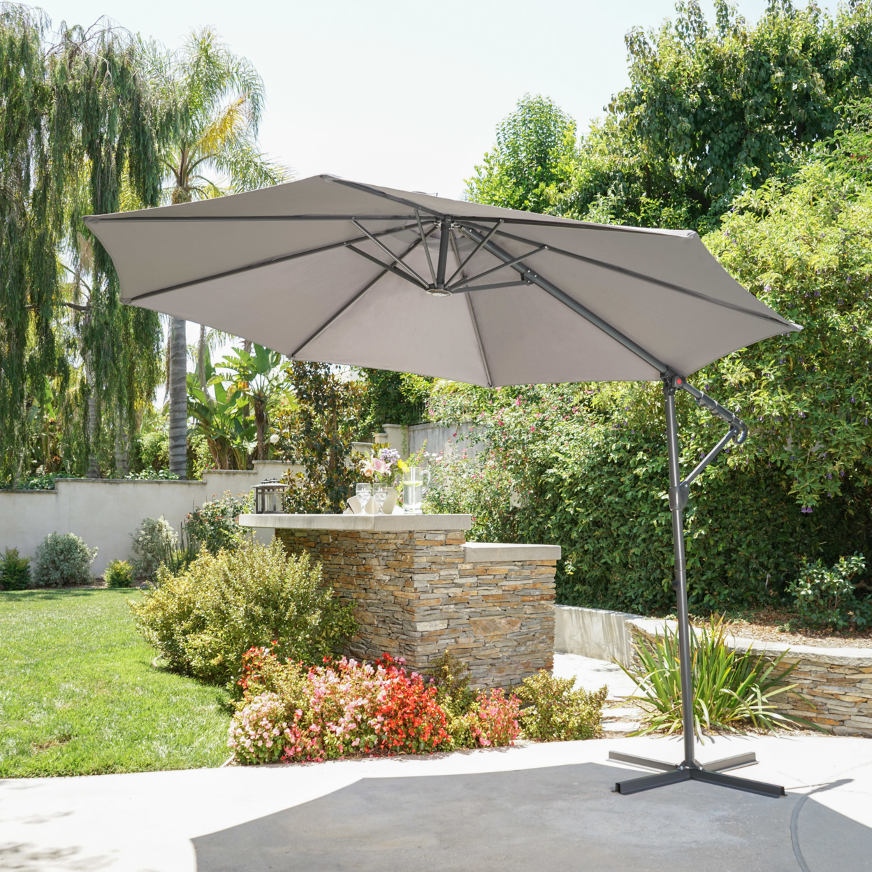Sloane Outdoor Water Resistant Steel Frame Banana Sun Canopy - Gray
