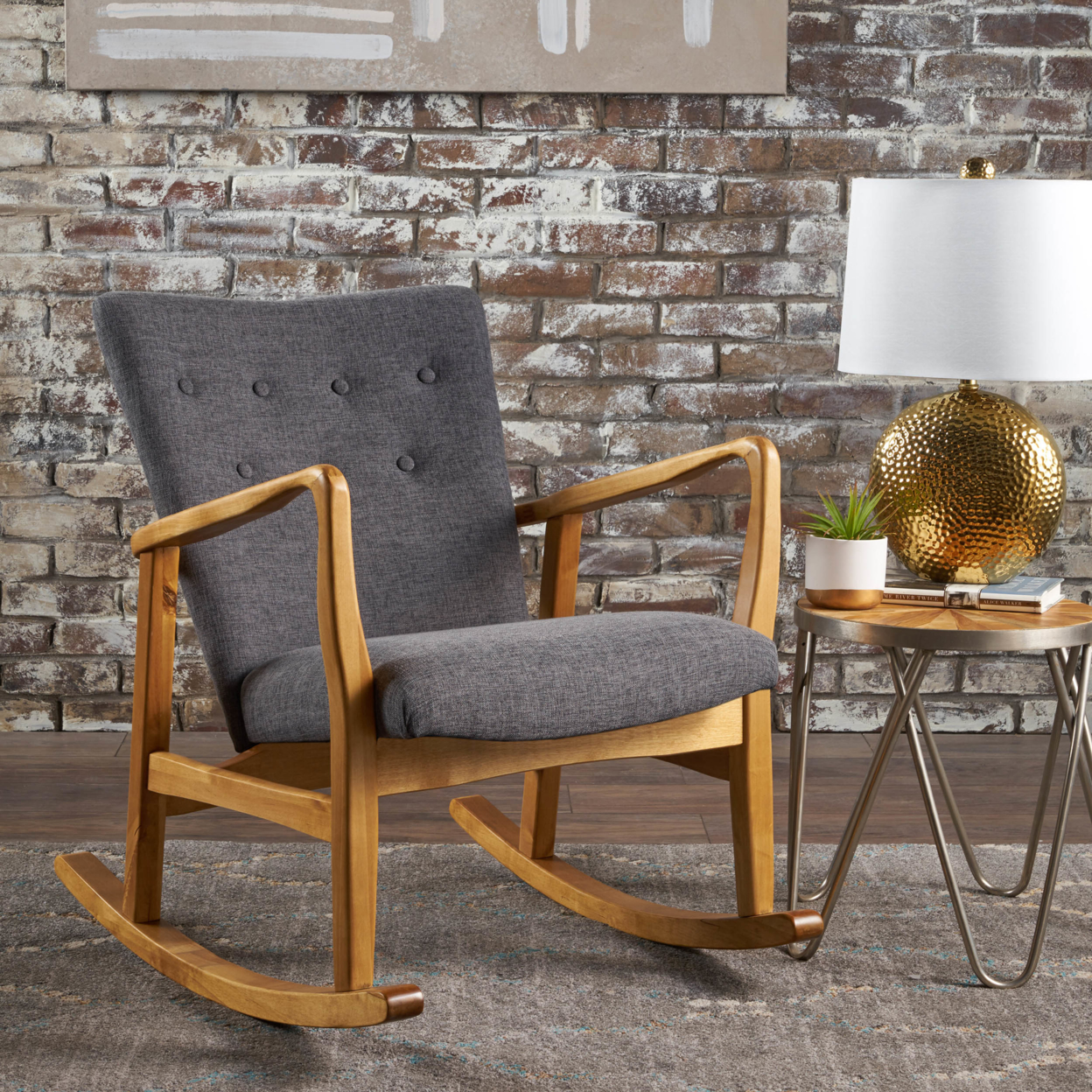 Collin Mid Century Fabric Rocking Chair - Wheat