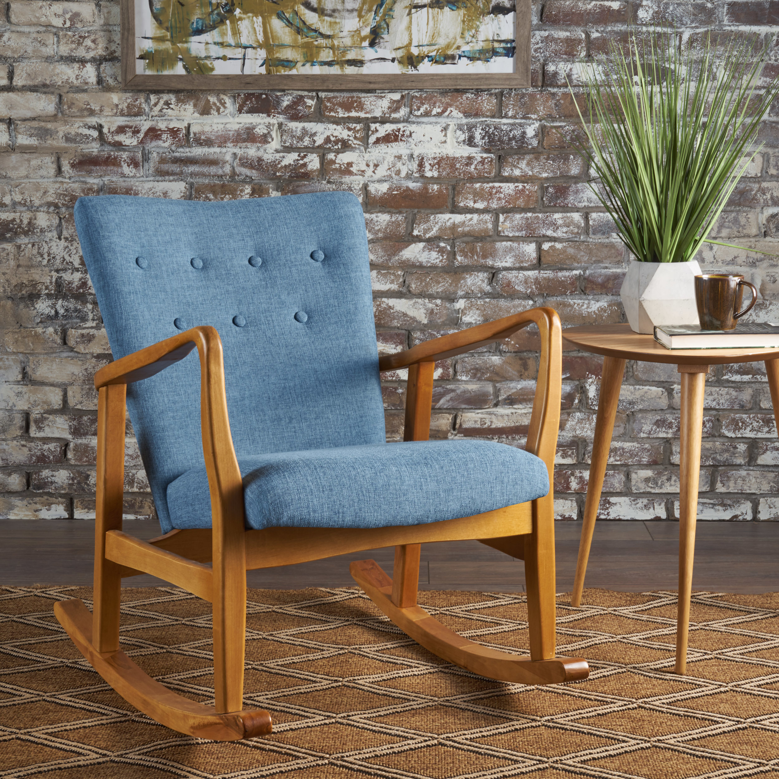 Collin Mid Century Fabric Rocking Chair - Muted Blue