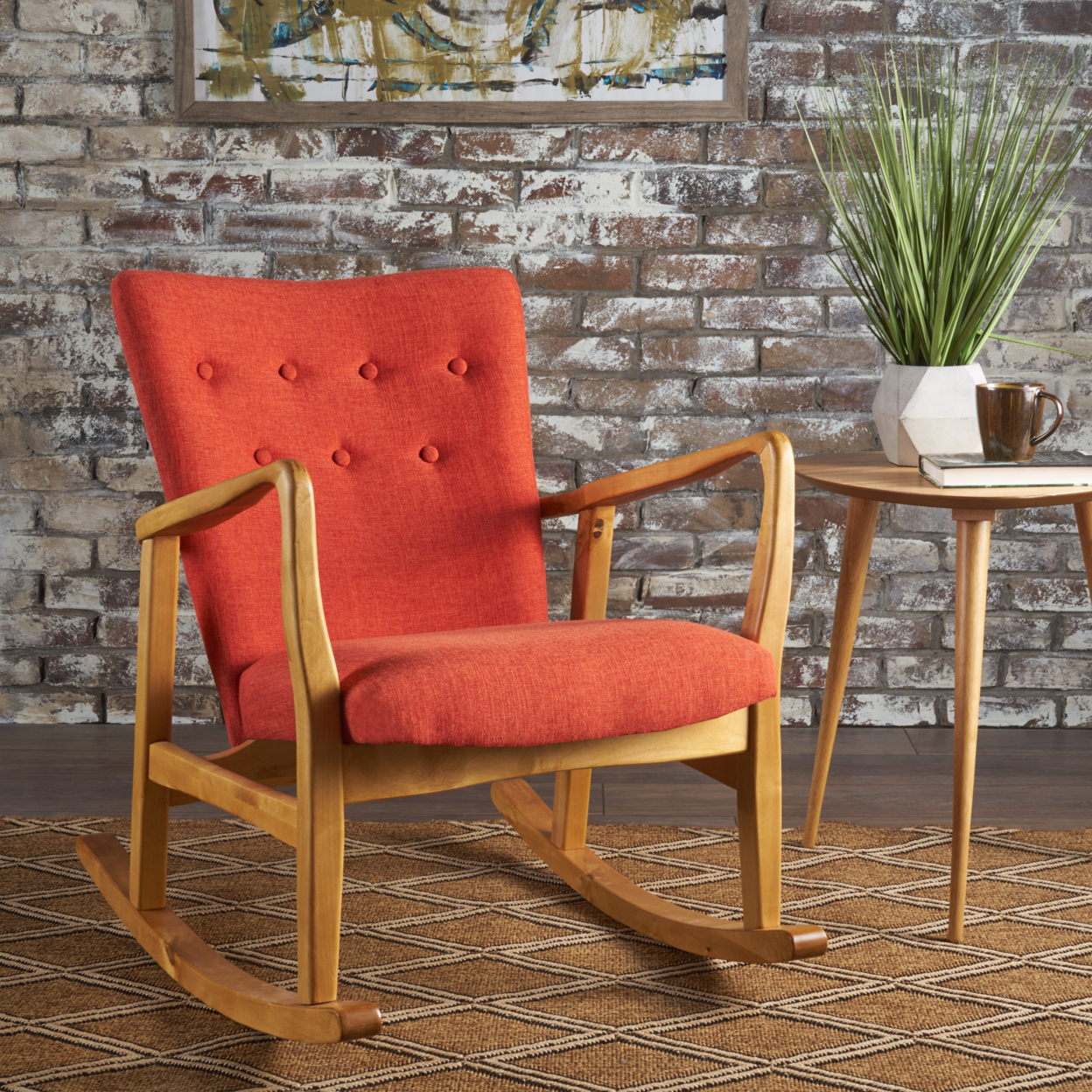 Collin Mid Century Fabric Rocking Chair - Muted Orange