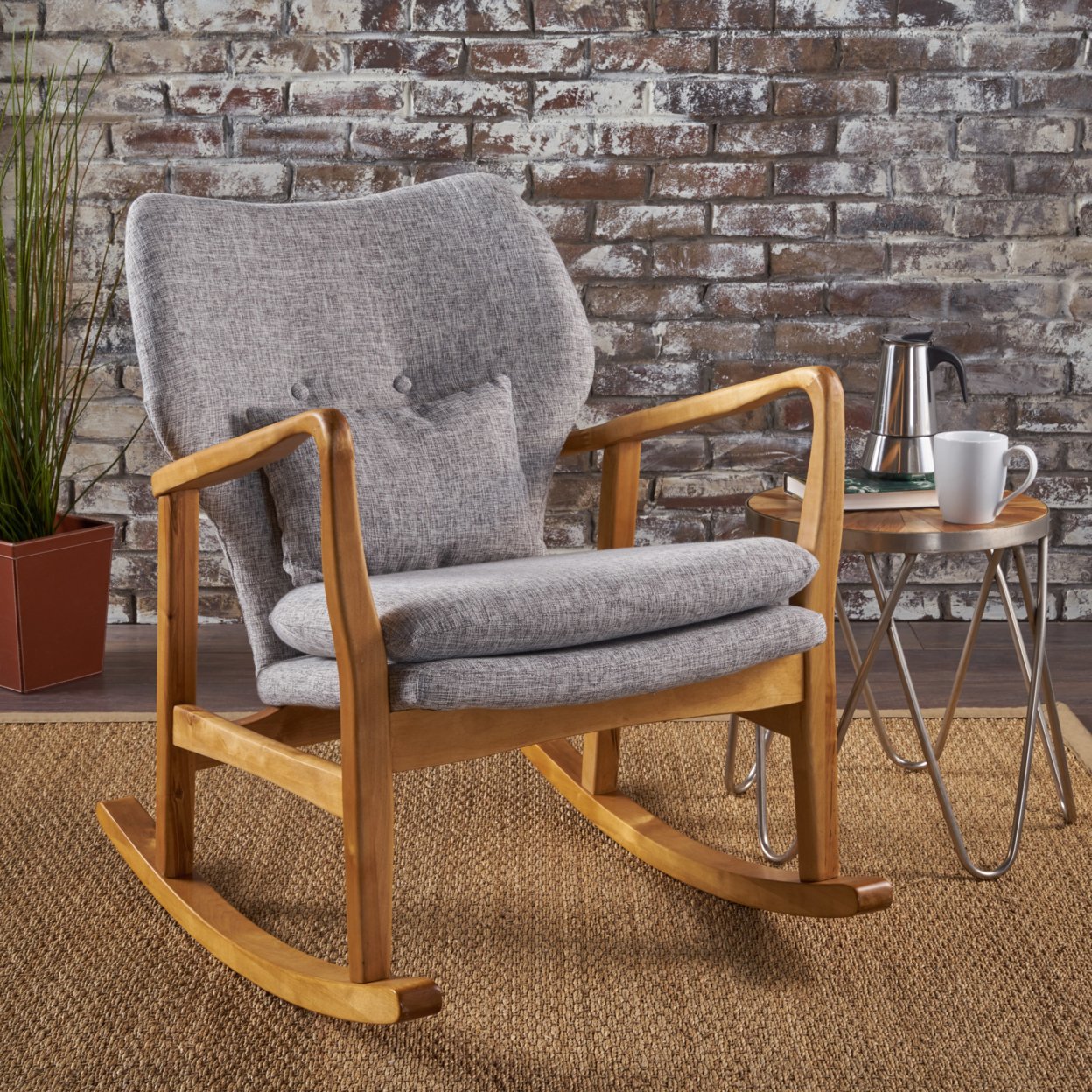Balen Mid Century Modern Fabric Rocking Chair - Light Gray Tweed