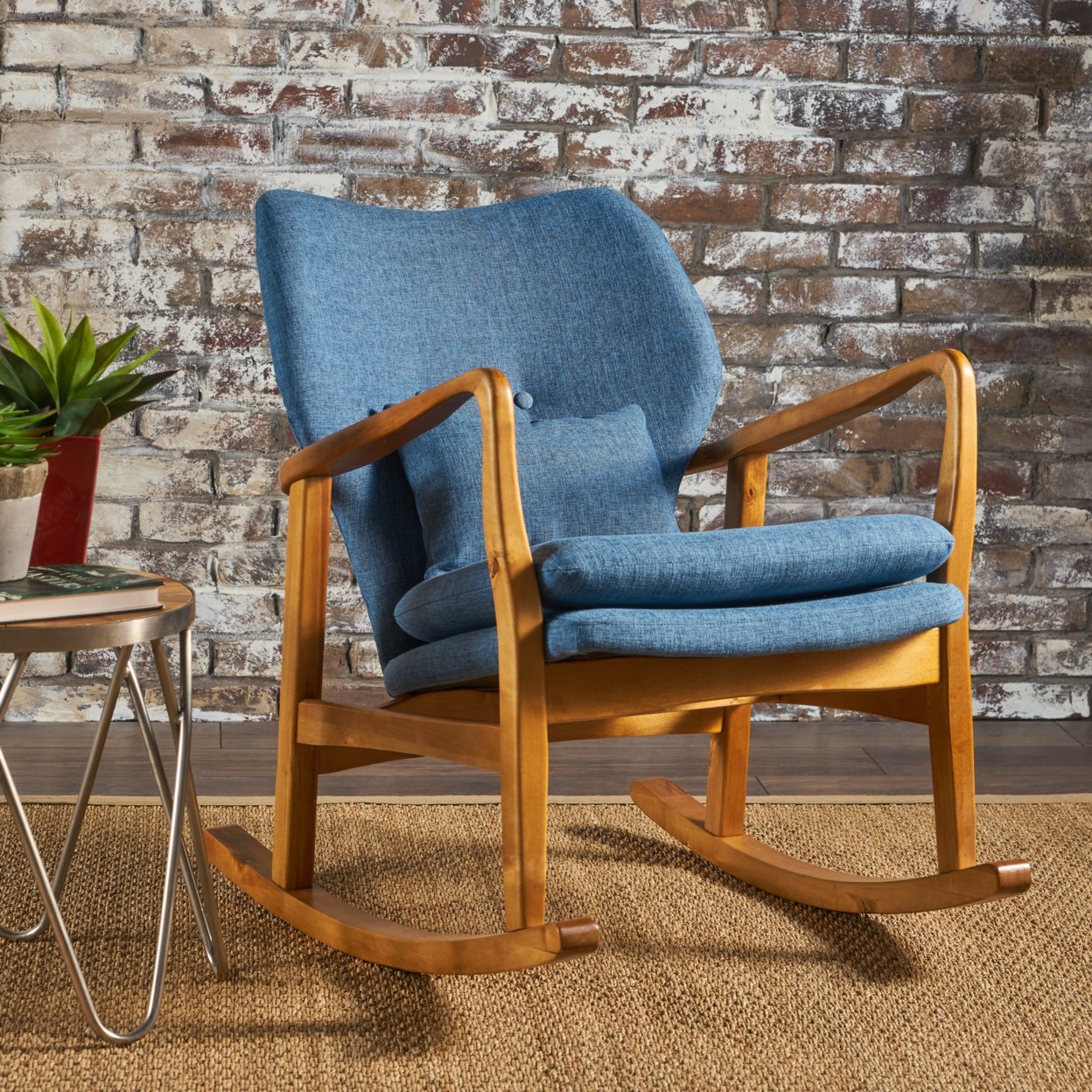 Balen Mid Century Modern Fabric Rocking Chair - Muted Blue