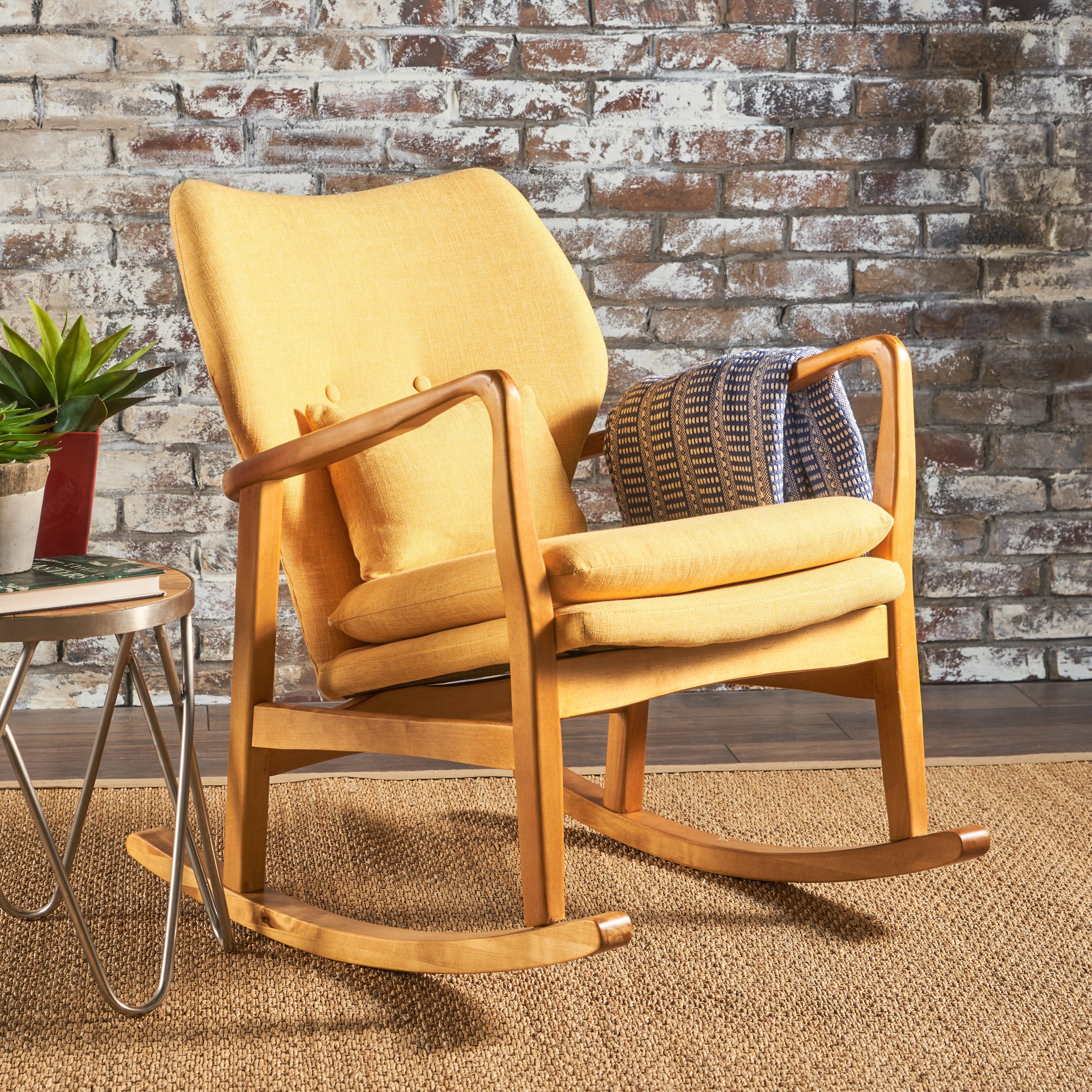 Balen Mid Century Modern Fabric Rocking Chair - Muted Yellow