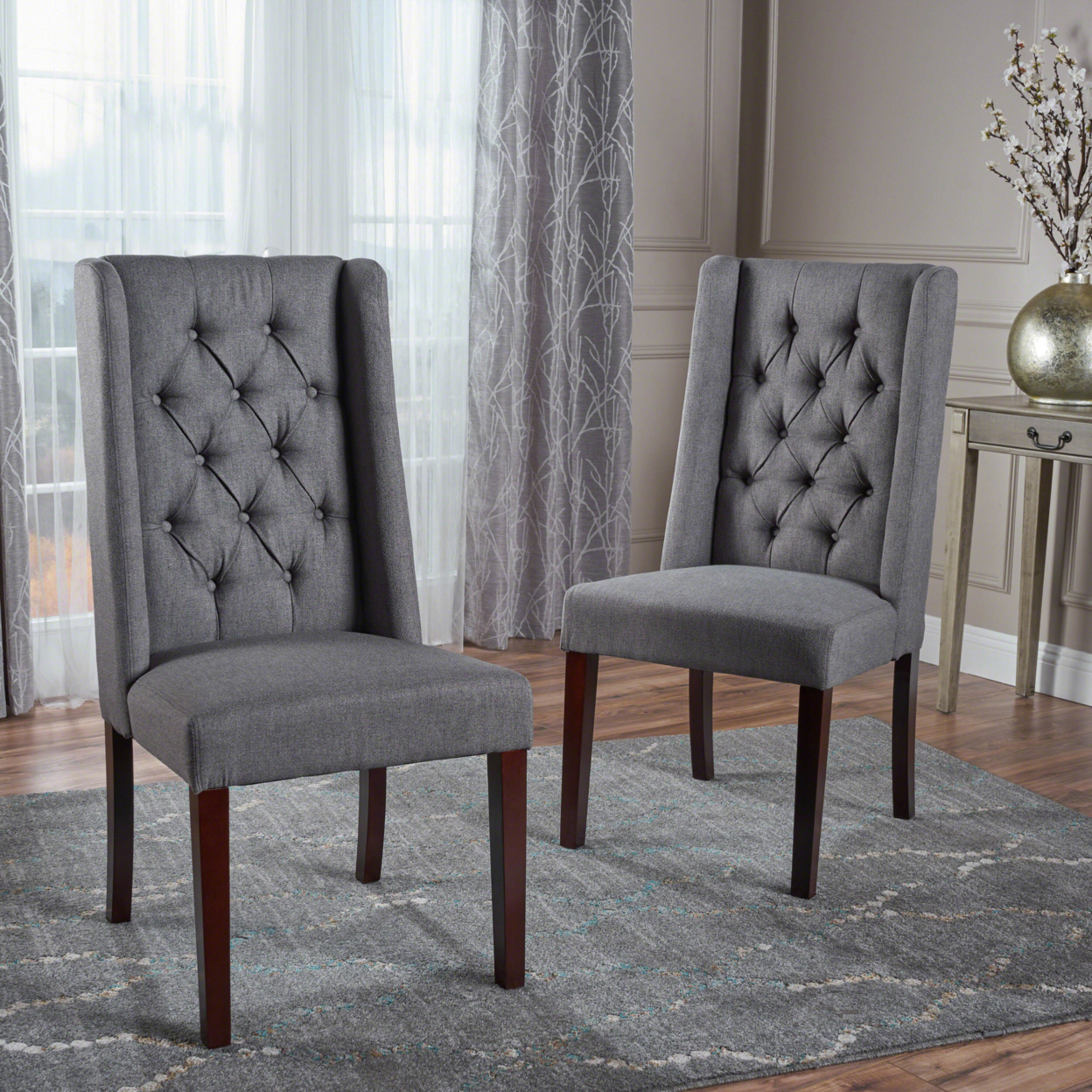 Billings Tufted Fabric High Back Dining Chairs (Set Of 2) - Dark Gray
