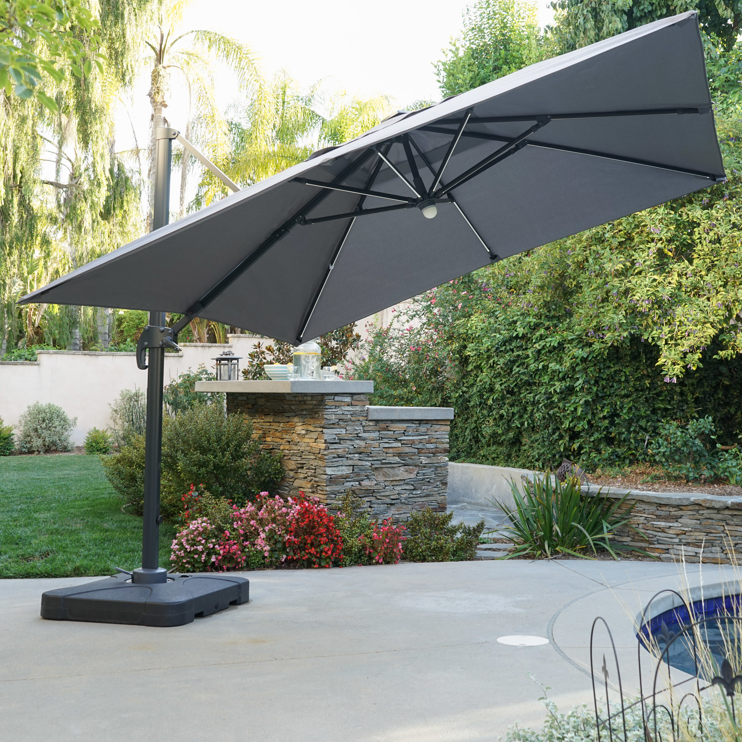 Sonoma Outdoor Water Resistant Canopy Umbrella With Solar Light Stip - Sand