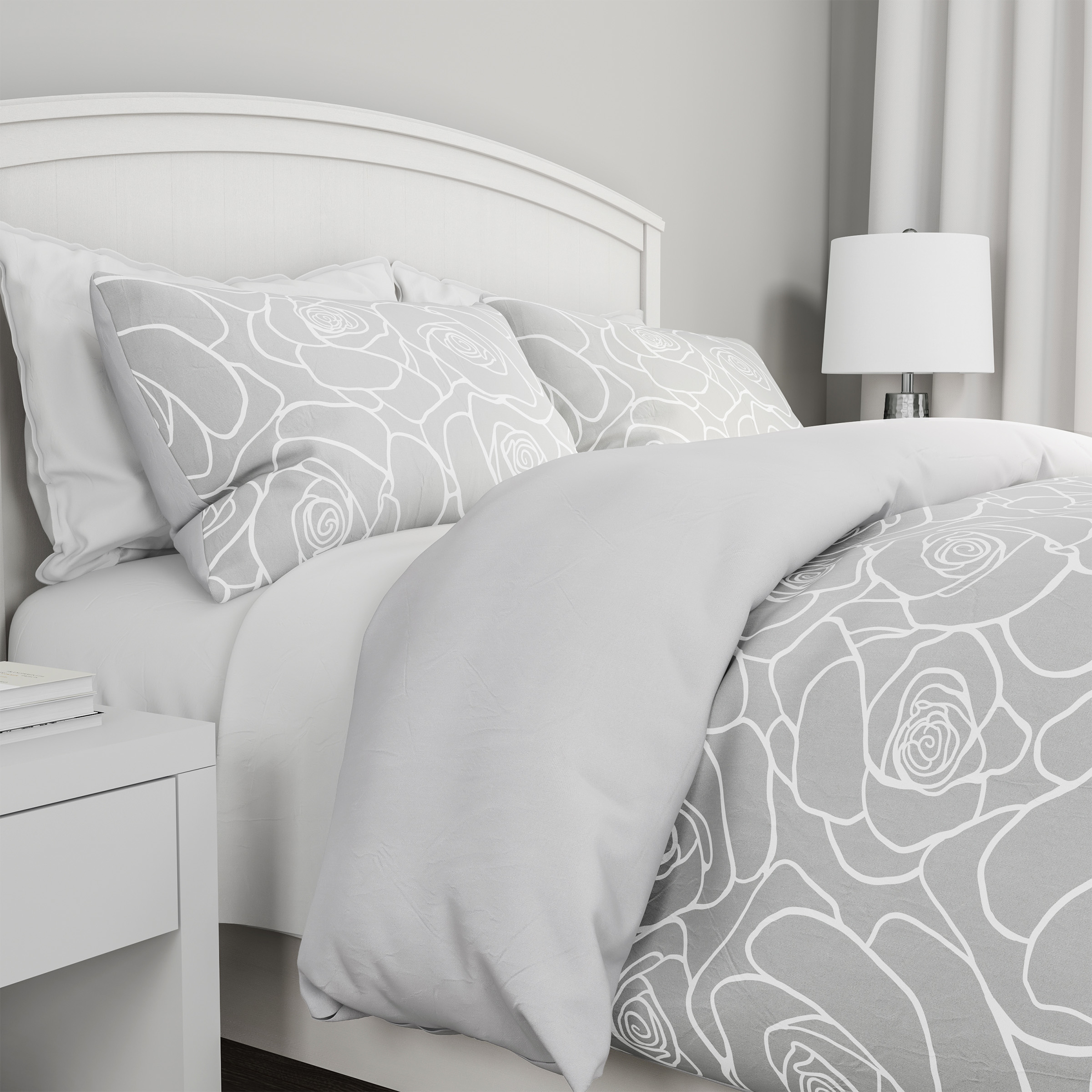 3-Piece Comforter Set â Hypoallergenic Microfiber Bed Of Roses Floral Print Down Alternative All-Season Blanket - Full/Queen