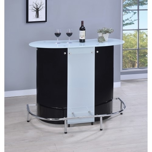 Contemporary Bar Unit With Frosted Glass Top, White And Black- Saltoro Sherpi