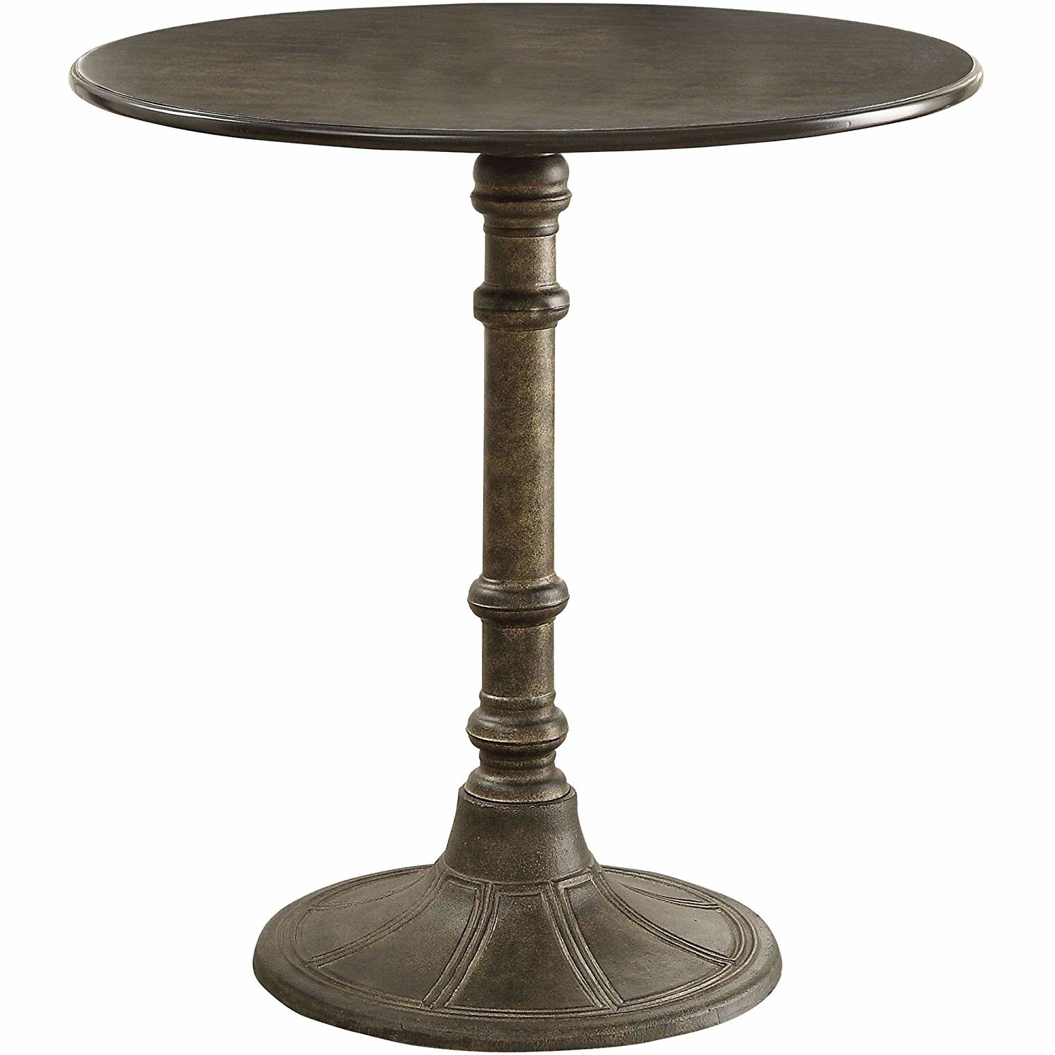 Round Transitional MDF And Metal Bistro Dining Table, Bronze- Saltoro Sherpi