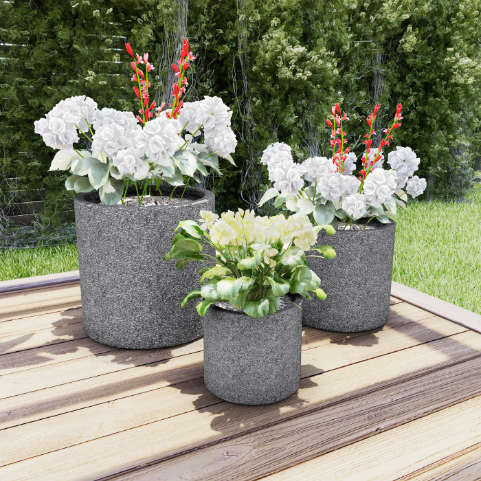 Heavy Fiber Clay Planters Modern Decor Marbled Gray Cylinder Indoor Or Outdoor Potting And Replanting Pots With Drainage Holes