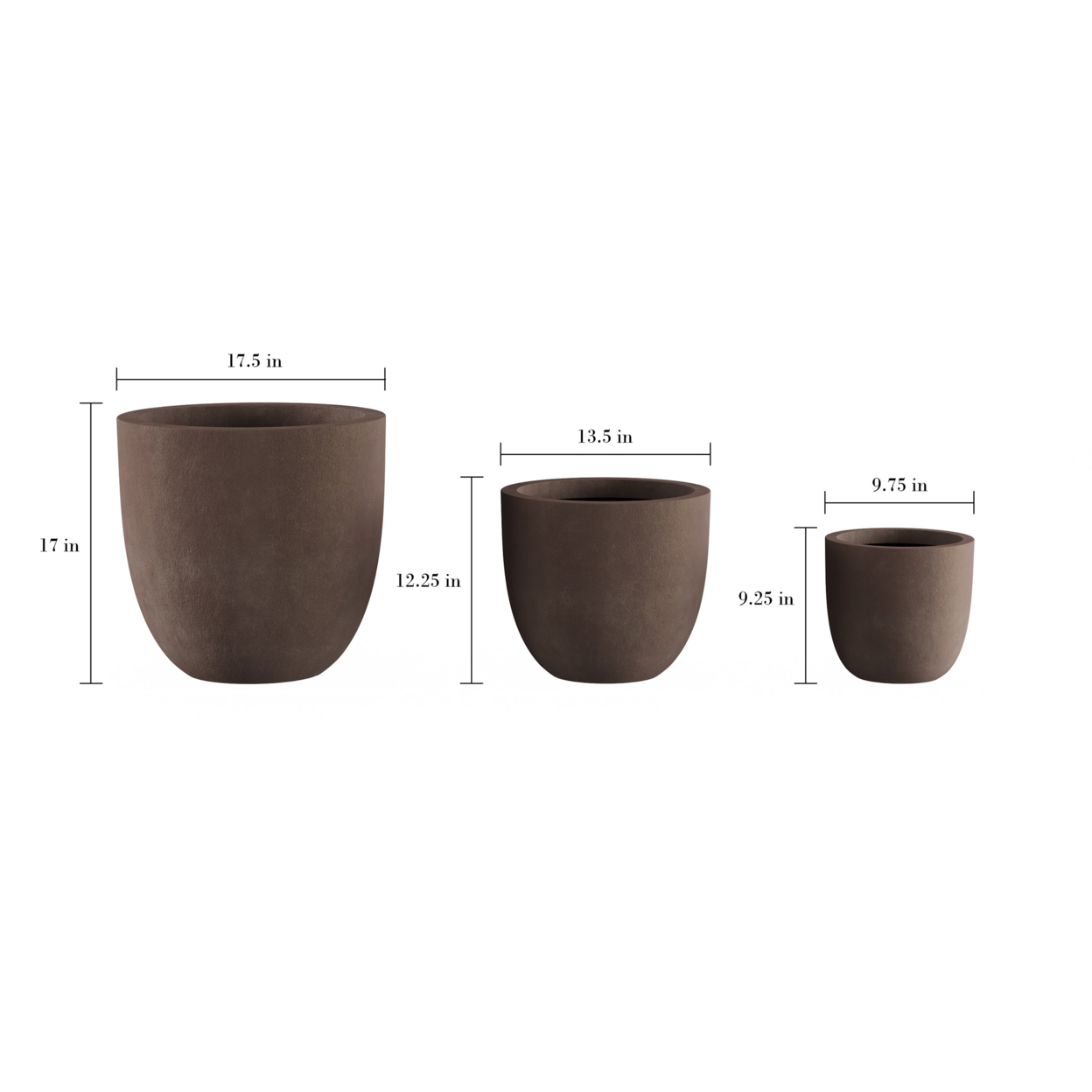 Set Of 3 Large Fiber Clay Planters Antique Brown Weather Resistant Modern Round Outdoor Potting And Replanting Pots