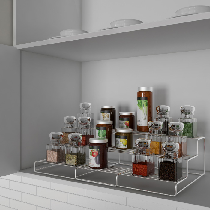 Spice Rack-Adjustable, Expandable 3 Tier Organizer For Counter, Cabinet, Pantry-Storage Shelves