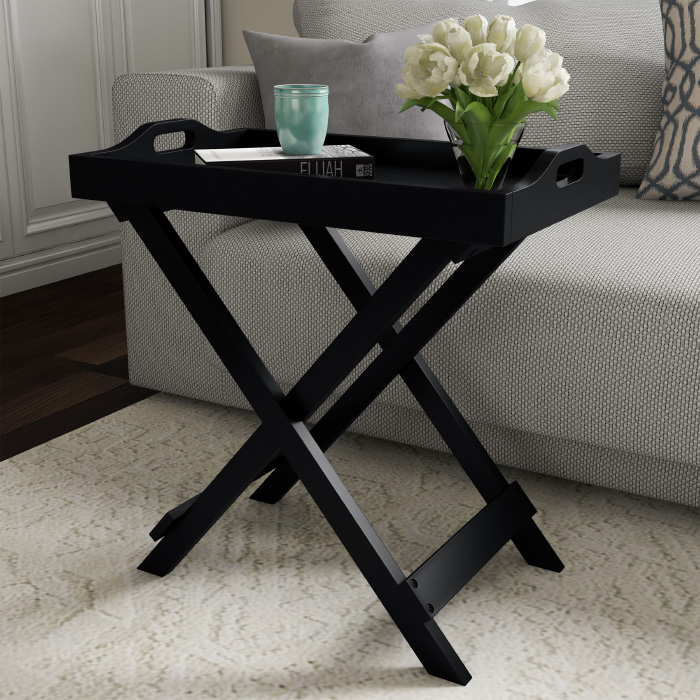 TV Tray End Table Folding Wooden Decor Display And Home Accent Table With Removable Tray