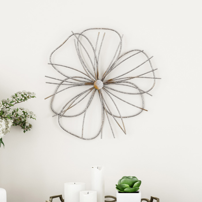 Wall Decor Metallic Wire Layer Flower Sculpture Contemporary Hanging Accent Art 3D Floral