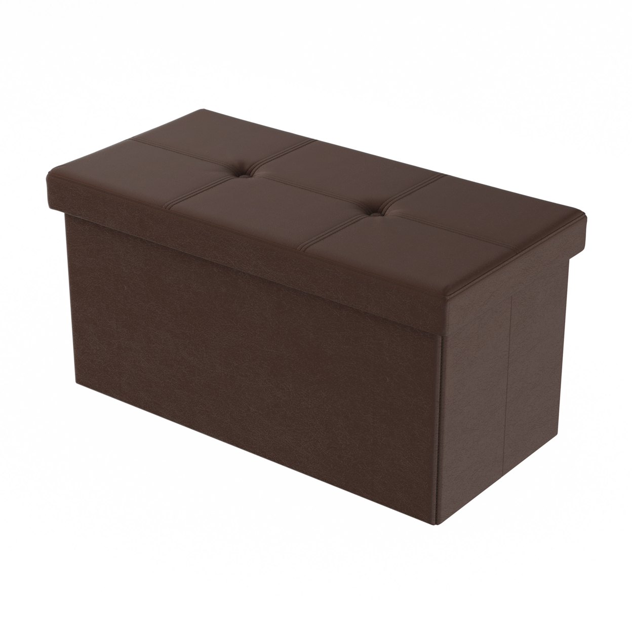 Large Foldable Storage Bench Ottoman Tufted Faux Leather Cube Organizer Furniture Brown 30 X 15